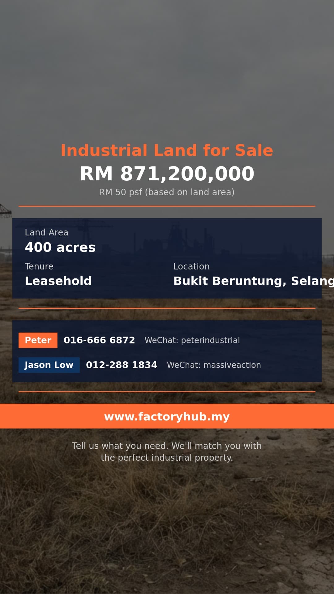 Land For Sale - RM871.2M Industrial Land for Sale in Tanjung Malim – 400acres - Bukit Beruntung, Selangor
