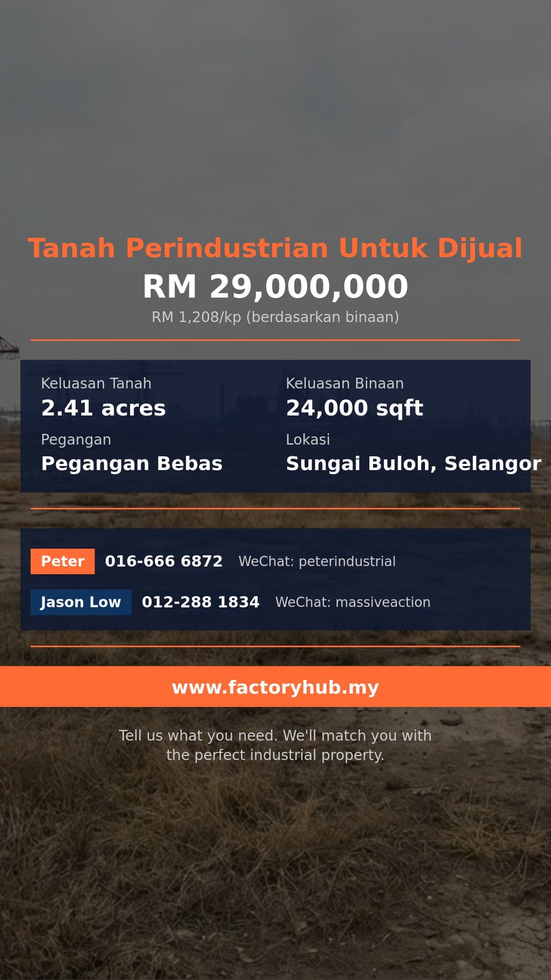 Tanah Untuk Dijual - Pegangan Bebas Tanah Perindustrian dengan Gudang untuk Dijual di Sungai Buloh – RM29J 105000kp - Sungai Buloh, Selangor Tanah Untuk Dijual - Pegangan Bebas Tanah Perindustrian dengan Gudang untuk Dijual di Sungai Buloh – RM29J 105000kp - Sungai Buloh, Selangor