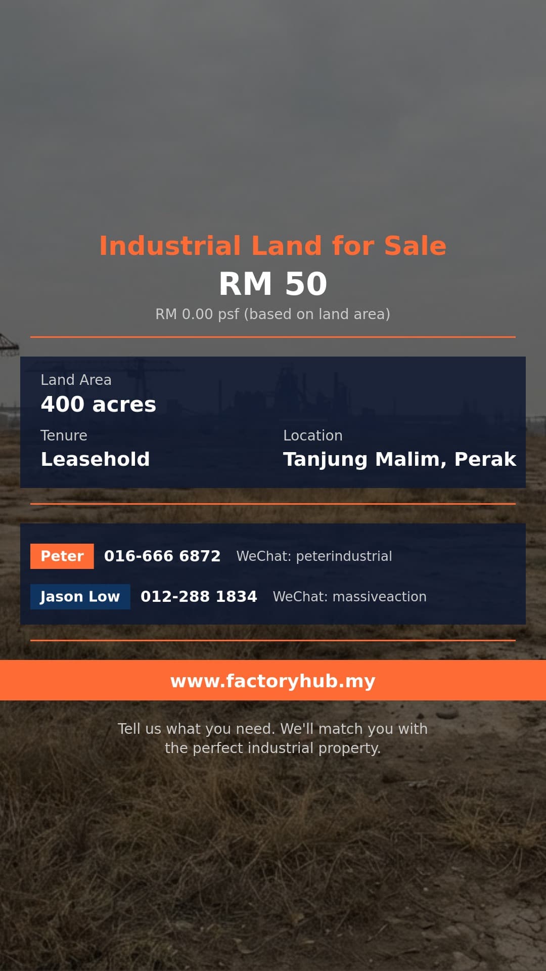 Land For Sale - RM50 Industrial Land for Sale in Tanjung Malim – 400acres - Tanjung Malim, Perak