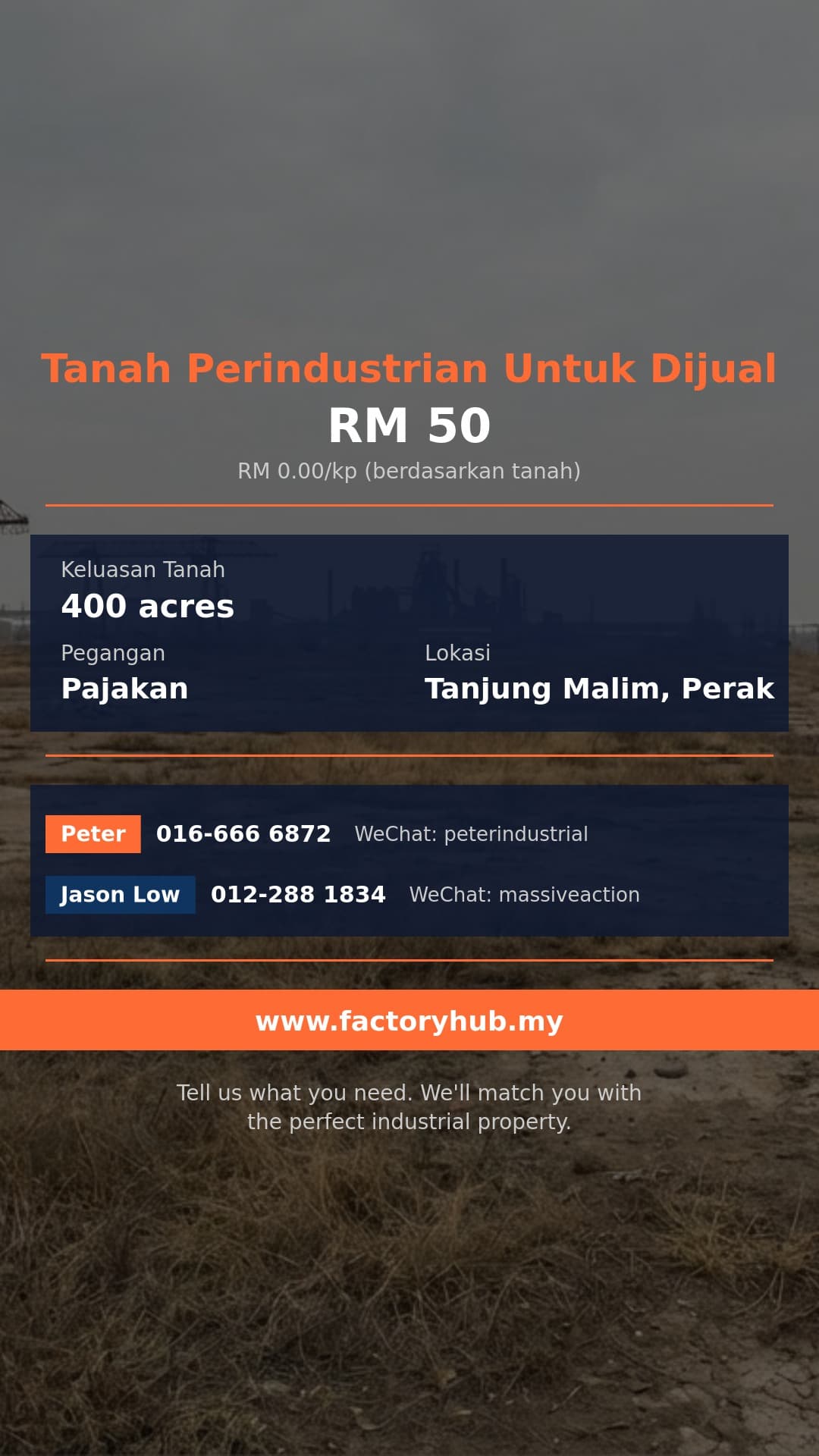 Tanah Untuk Dijual - RM50 Tanah Industri untuk Dijual di Tanjung Malim – 400ekar - Tanjung Malim, Perak