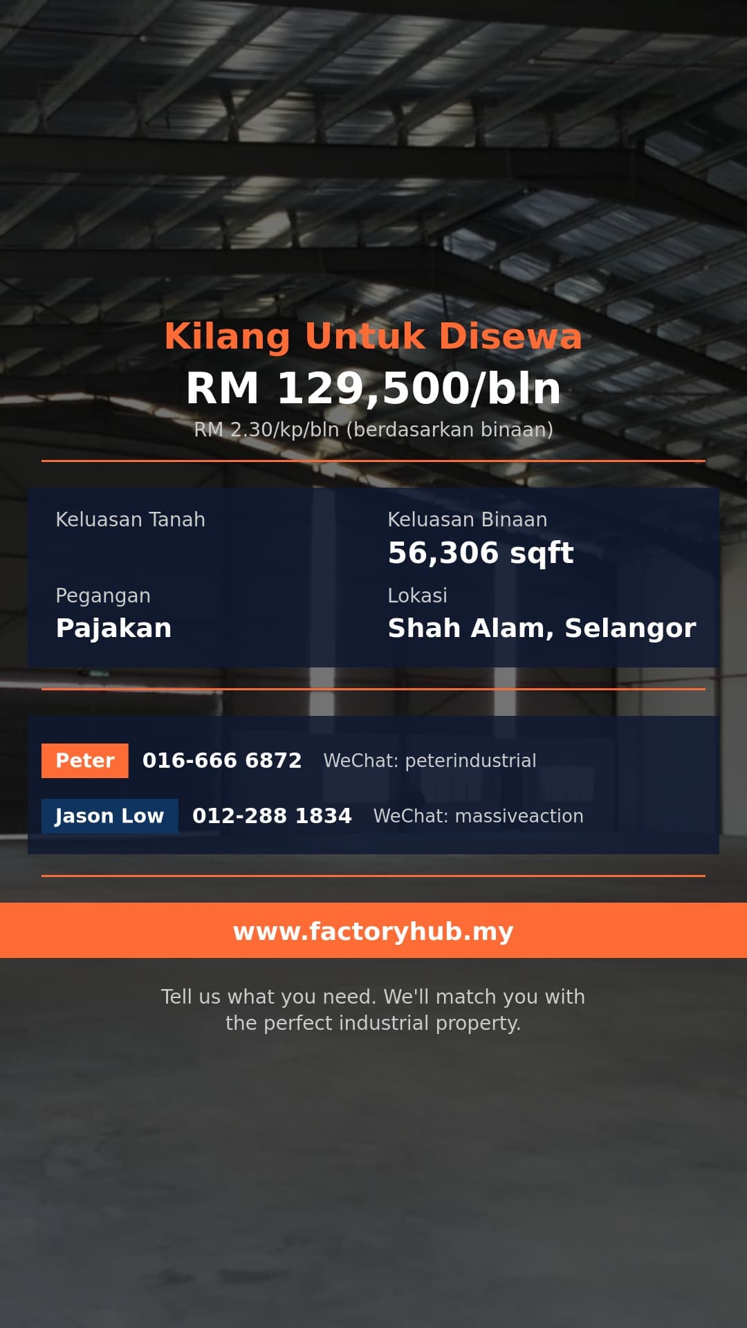 Kilang Untuk Disewa - Gudang Untuk Disewa di Shah Alam, Selangor - 56,306 kaki persegi - Shah Alam, Selangor