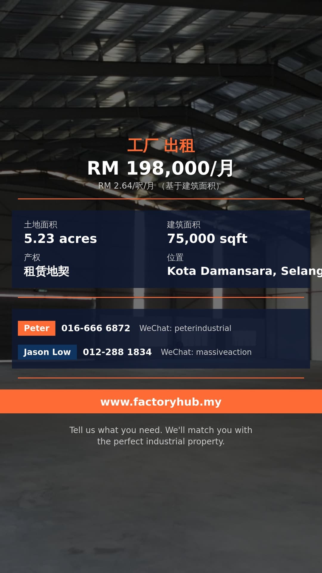 工厂 出租 - 哥打白沙罗工厂出租，雪兰莪 - 每月 RM 198,000 - Kota Damansara, Selangor
