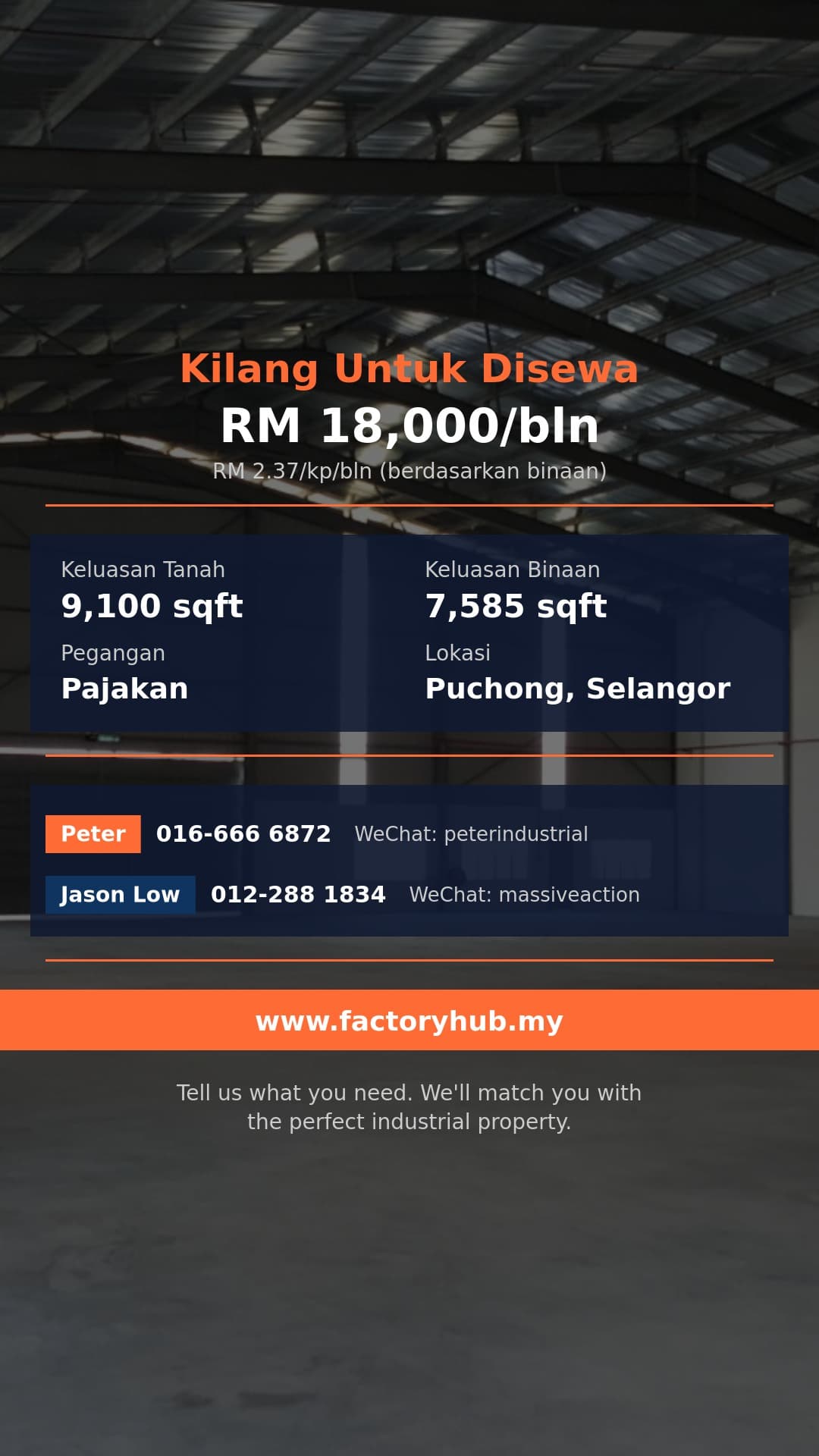 Kilang Untuk Disewa - Kilang Semi-D Untuk Disewa di Perdana Industrial Park, Puchong - Puchong, Selangor