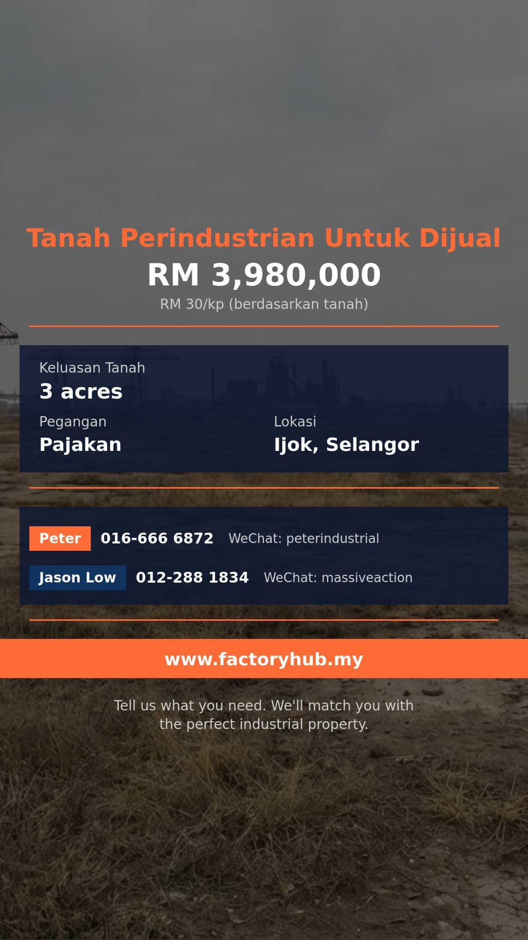 Tanah Untuk Dijual - Tanah Perindustrian 3 Ekar untuk Dijual di Ijok, Selangor - Ijok, Selangor