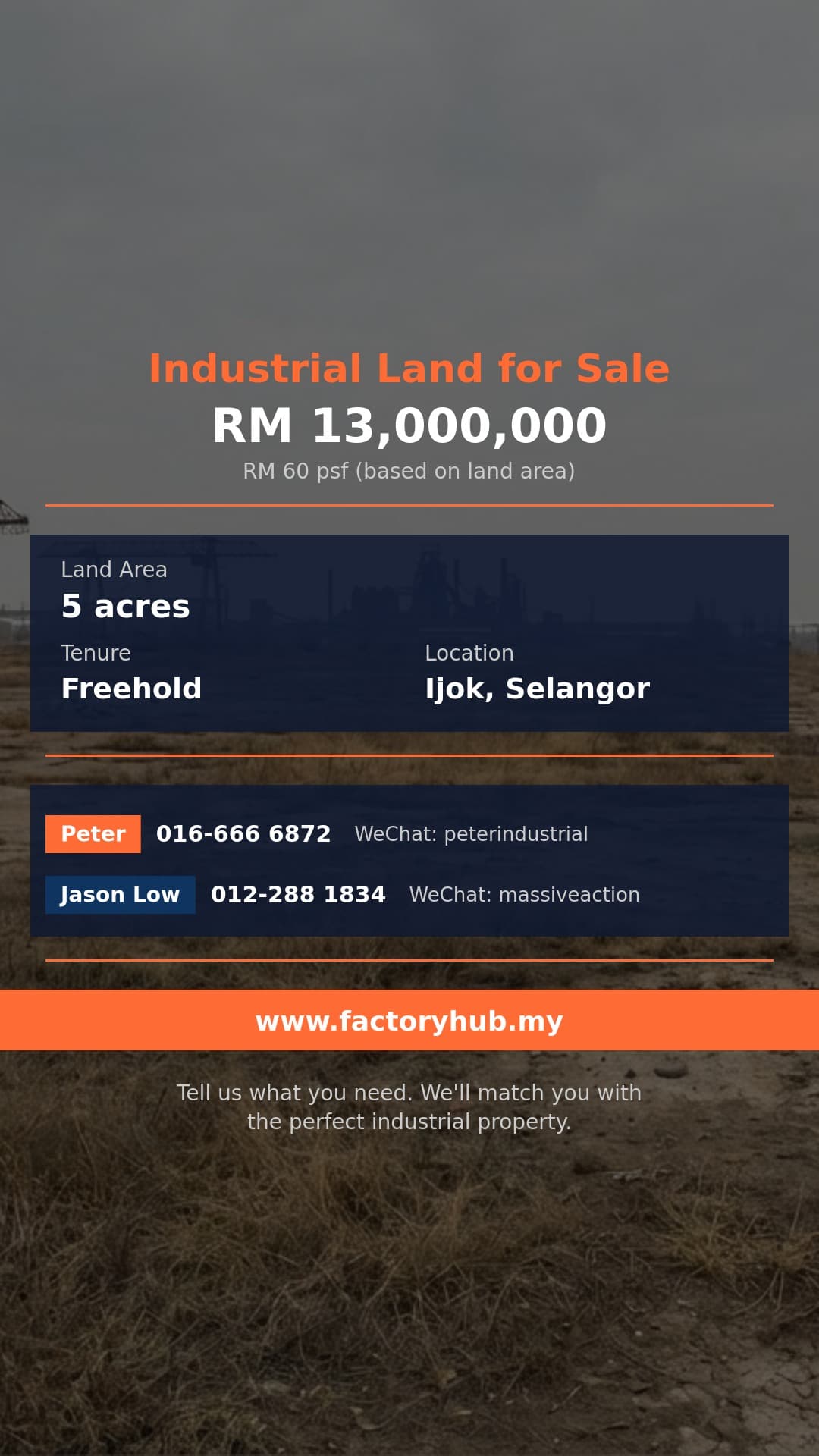 Land For Sale - 5 Acre Industrial Land for Sale in Ijok, Selangor - Ijok, Selangor Land For Sale - 5 Acre Industrial Land for Sale in Ijok, Selangor - Ijok, Selangor