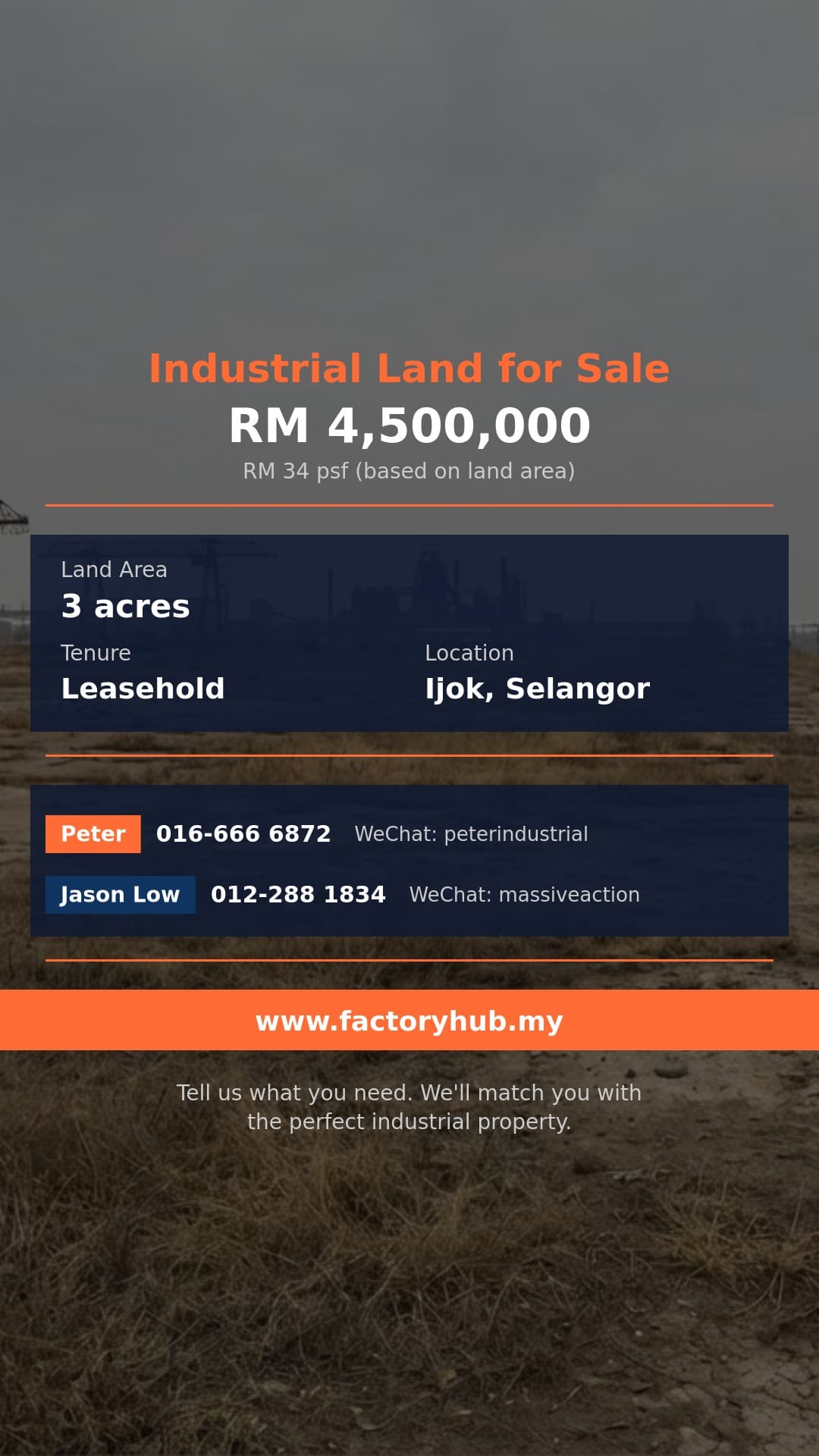 Land For Sale - 3 Acre Industrial Land for Sale in Kota Puteri, Ijok - Ijok, Selangor Land For Sale - 3 Acre Industrial Land for Sale in Kota Puteri, Ijok - Ijok, Selangor