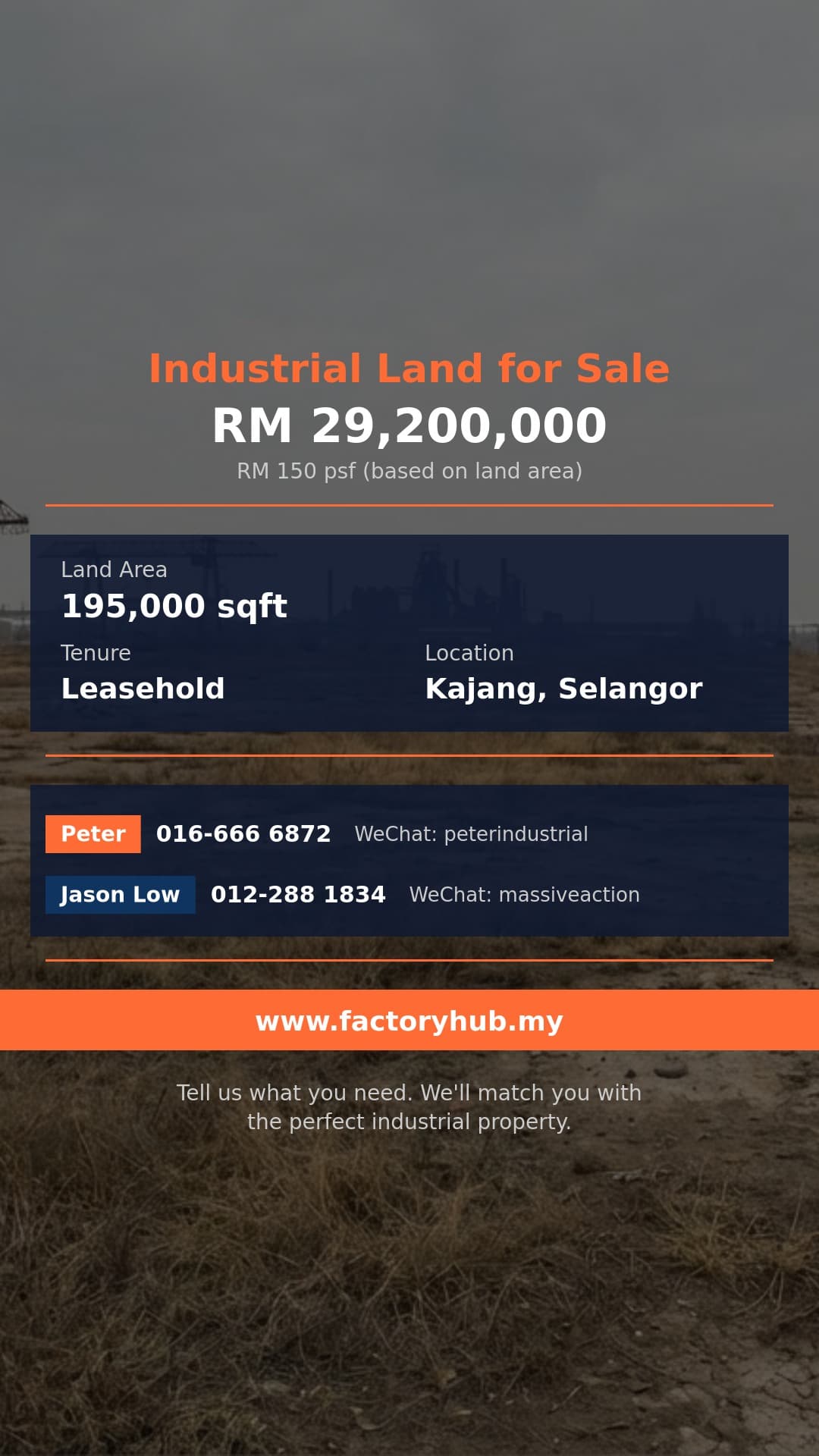 Land For Sale - Bukit Sungai Long Industrial Land for Sale – RM29.2M 195000sf - Kajang, Selangor