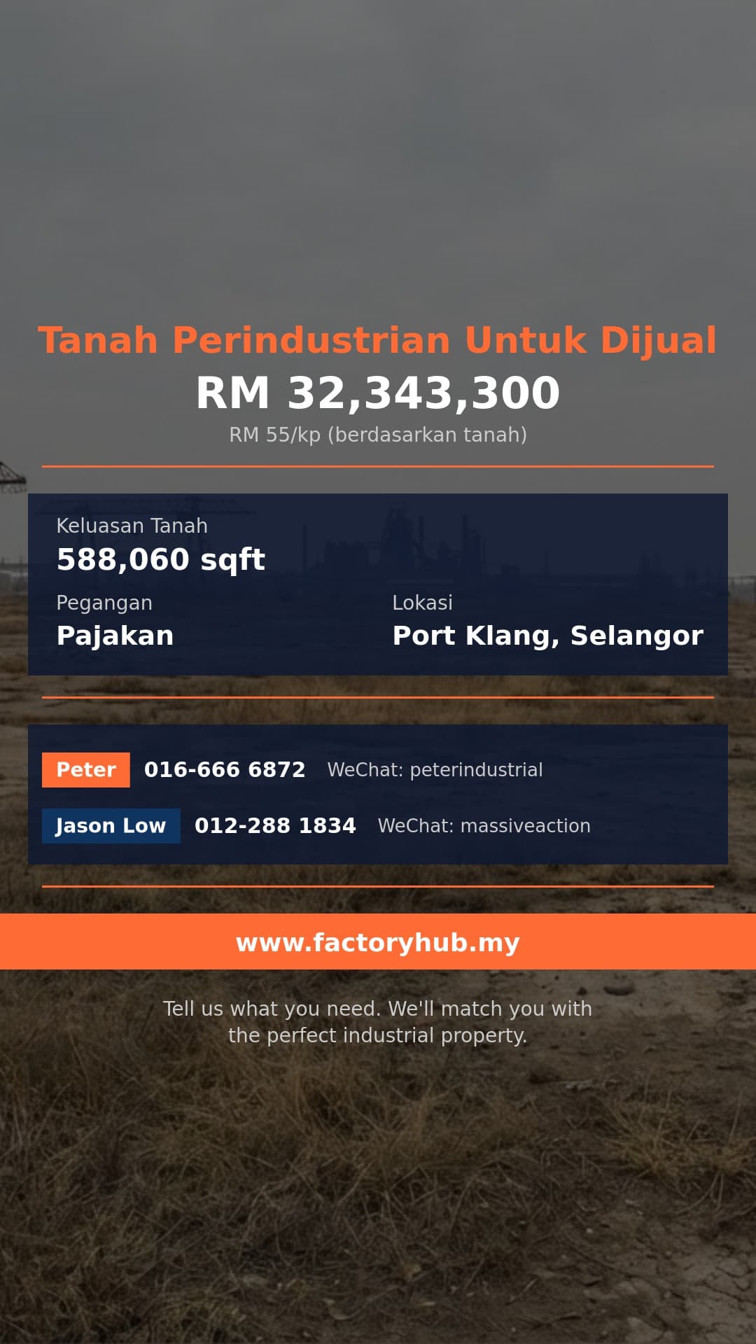 Tanah Untuk Dijual - Tanah Perindustrian 13.5 Ekar untuk Dijual di Pelabuhan Klang, Selangor - Port Klang, Selangor