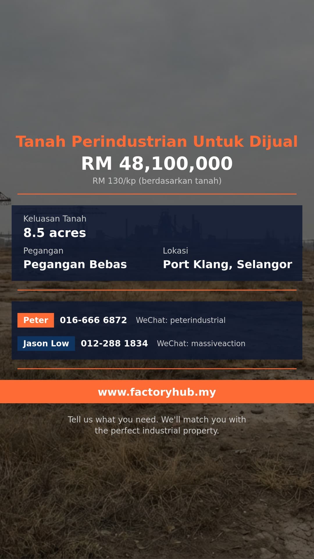 Tanah Untuk Dijual - Tanah Perindustrian Untuk Dijual di Bukit Raja, Pelabuhan Klang - Port Klang, Selangor
