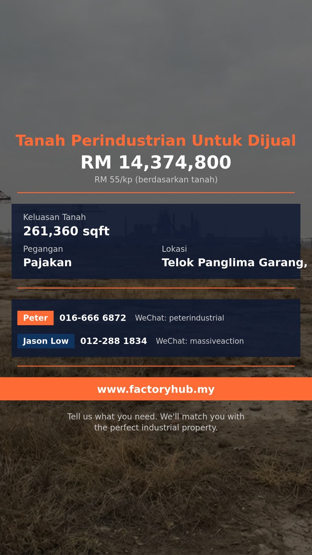 Tanah Untuk Dijual - Tanah Perindustrian Untuk Dijual di Telok Panglima Garang, Selangor - Telok Panglima Garang, Selangor