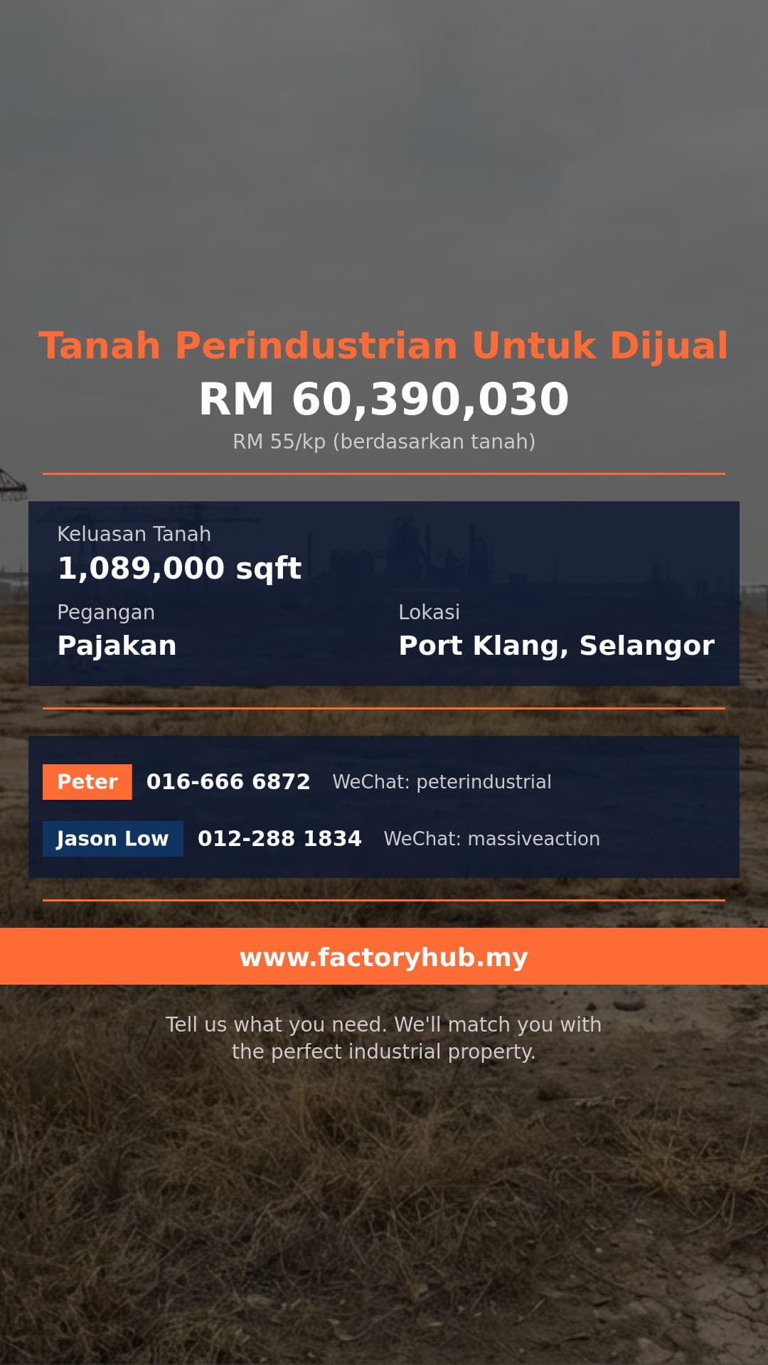 Tanah Untuk Dijual - Tanah Perindustrian 25 Ekar untuk Dijual di Pulau Indah, Pelabuhan Klang - Port Klang, Selangor