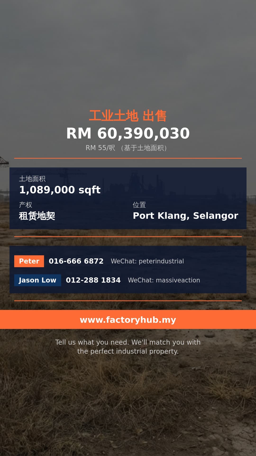 土地 出售 - 巴生港口英达岛25英亩工业地出售 - Port Klang, Selangor