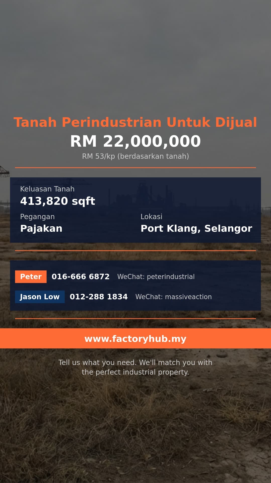 Tanah Untuk Dijual - Tanah Perindustrian 9.5 Ekar untuk Dijual di Pulau Indah, Pelabuhan Klang - Port Klang, Selangor