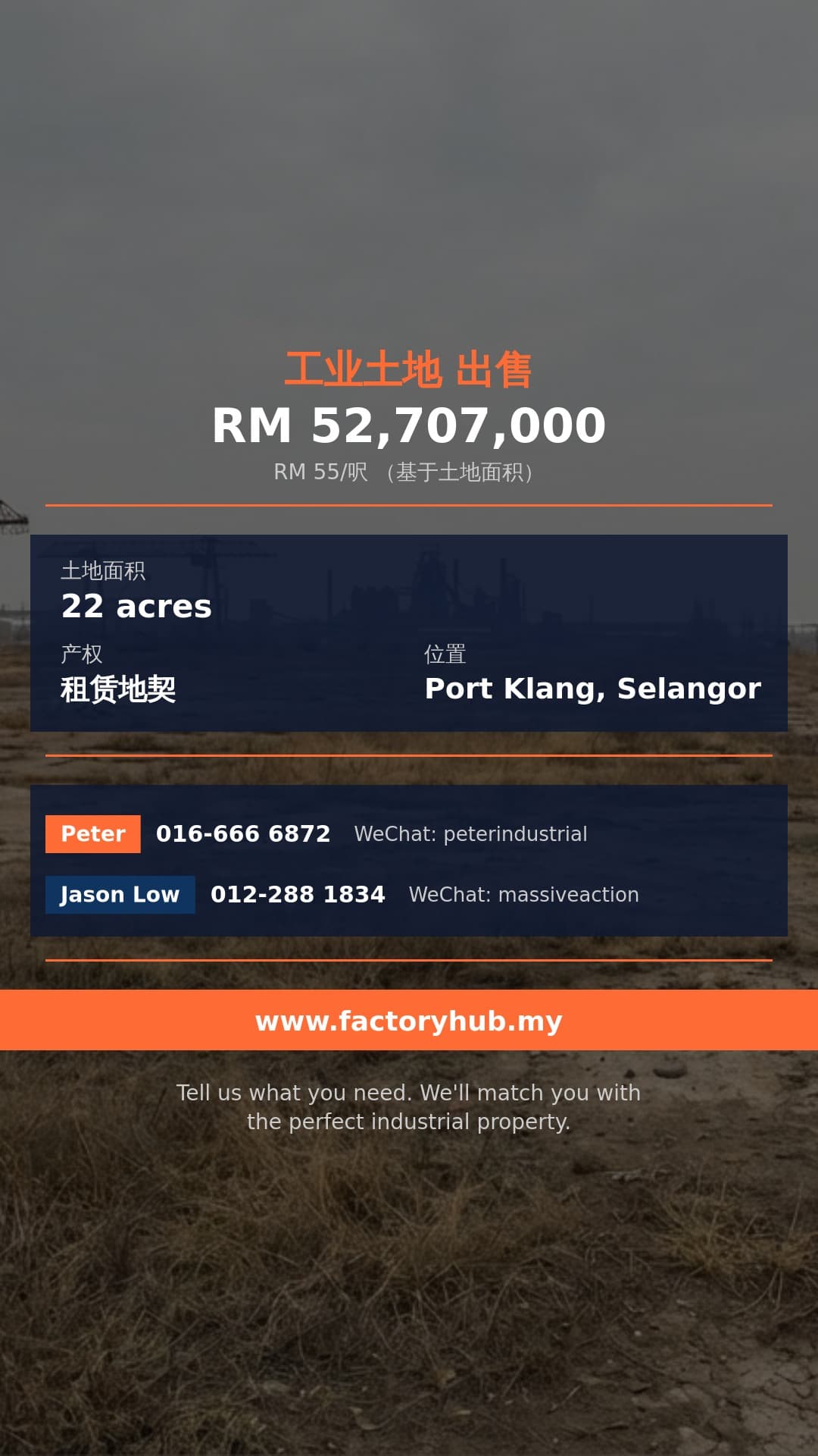 土地 出售 - 巴生西港Pulau Indah 22英亩工业地出售 - Port Klang, Selangor