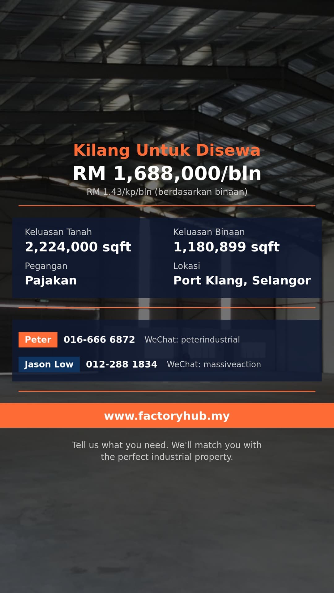 Kilang Untuk Disewa - Gudang Untuk Disewa di Port Klang, Selangor | 1,180,899 kaki persegi - Port Klang, Selangor