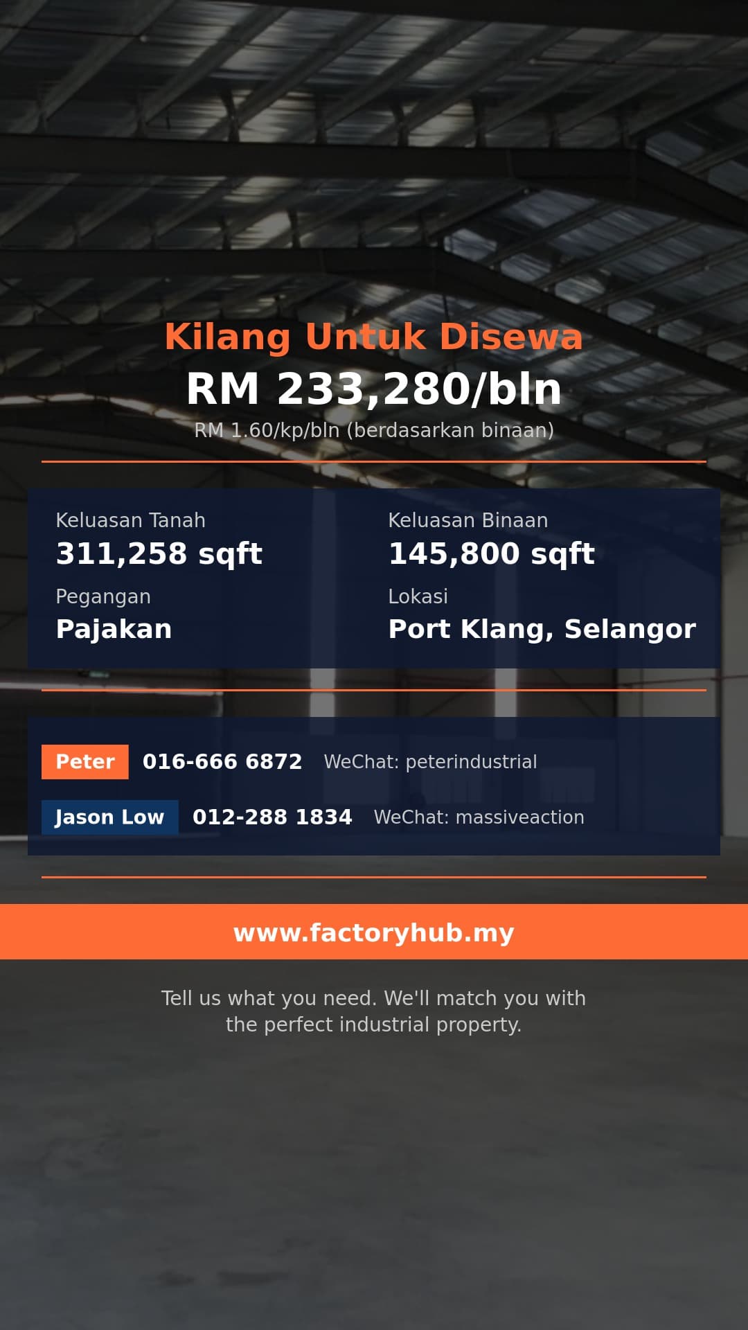 Kilang Untuk Disewa - Gudang Untuk Disewa di Taman Perindustrian Hi-Tech, Pelabuhan Klang - Port Klang, Selangor