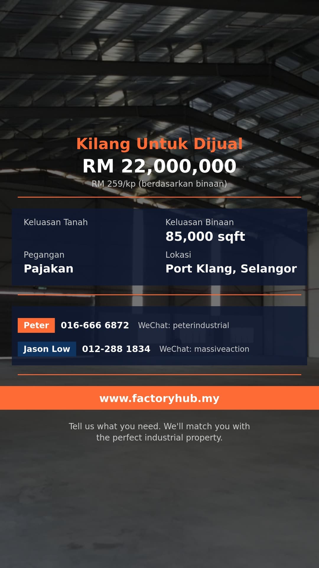 Kilang Untuk Dijual - Kilang Untuk Dijual di Pelabuhan Klang, Selangor - 85,000 kaki persegi - Port Klang, Selangor
