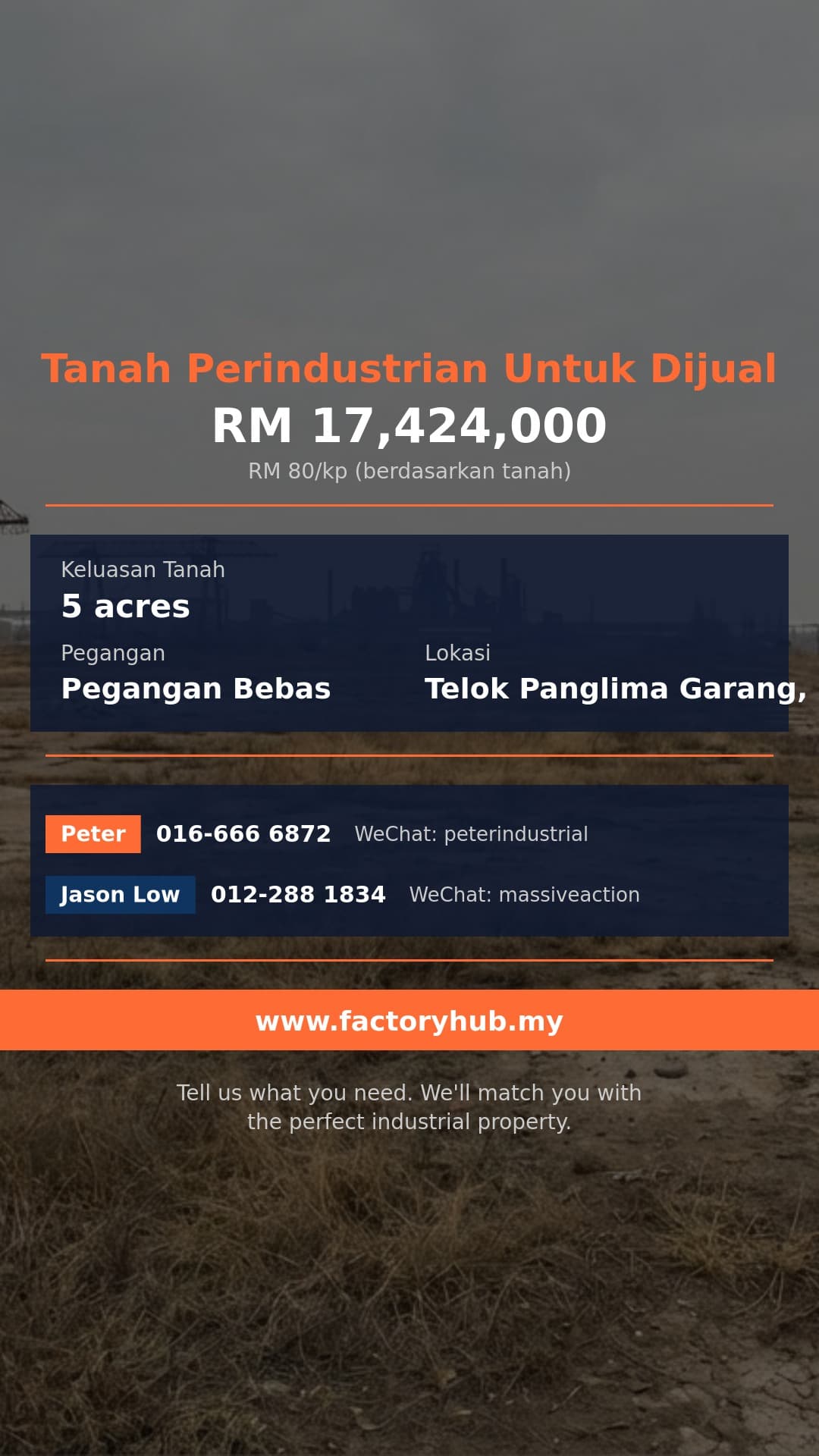 Tanah Untuk Dijual - Tanah Perindustrian Untuk Dijual di Telok Panglima Garang, Selangor - Telok Panglima Garang, Selangor