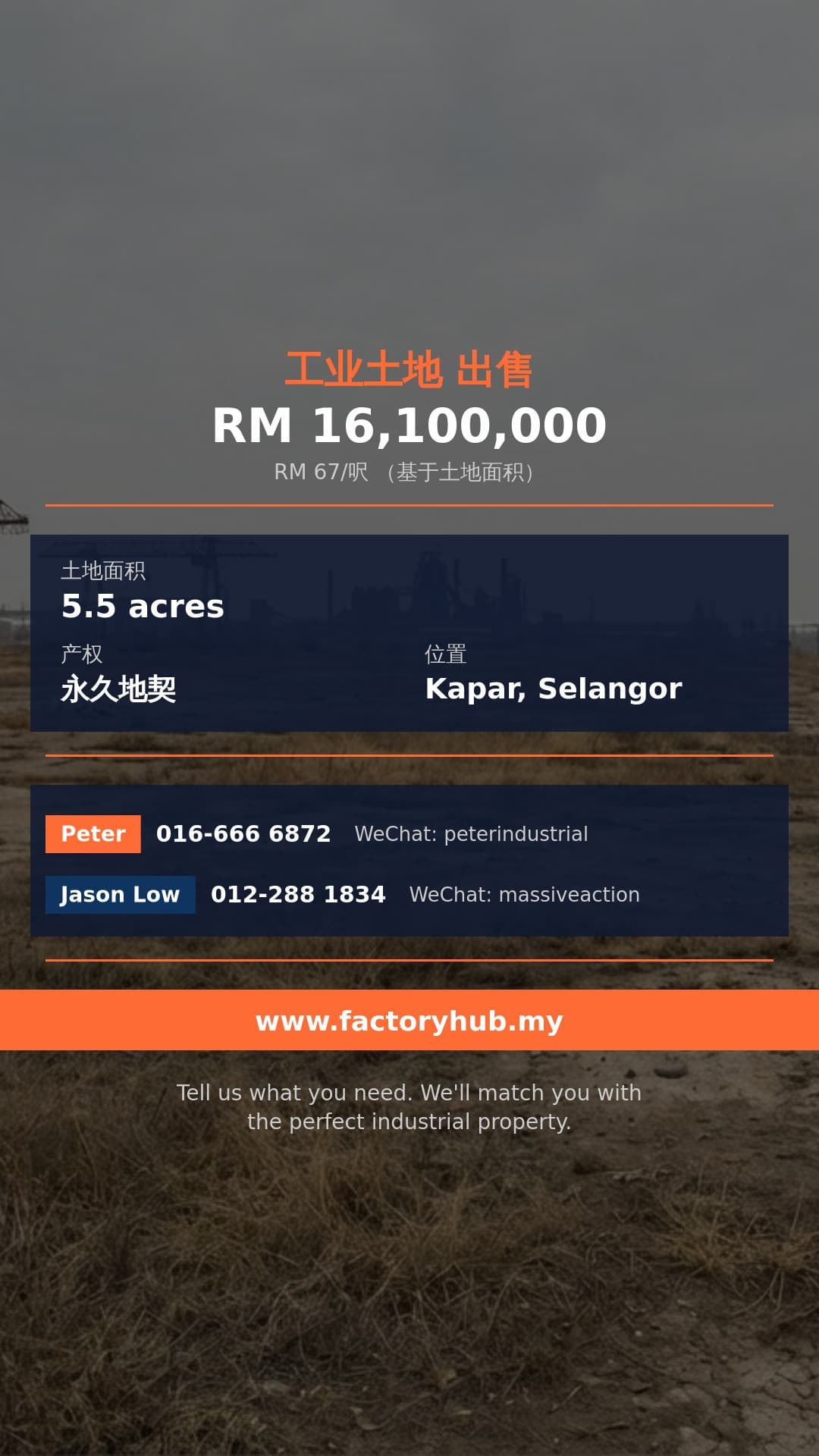 土地 出售 - 雪兰莪加埔永久地契工业地出售 - Kapar, Selangor