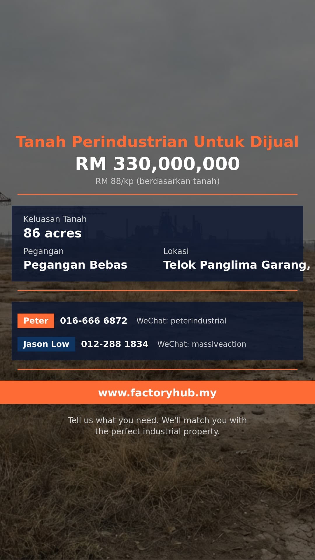 Tanah Untuk Dijual - Tanah Perindustrian Untuk Dijual di Telok Panglima Garang, Selangor - Telok Panglima Garang, Selangor