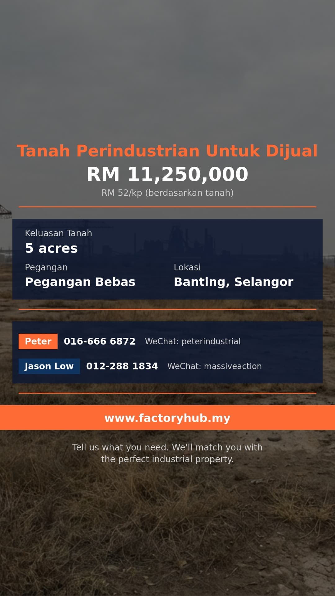 Tanah Untuk Dijual - Pegangan Bebas Tanah Perindustrian Untuk Dijual di Jenjarom, Banting - Banting, Selangor