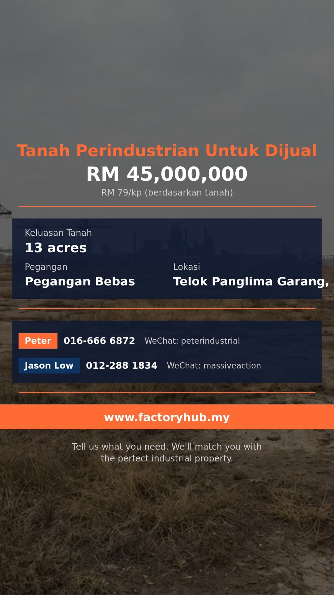 Tanah Untuk Dijual - Tanah Perindustrian Bebas untuk Dijual di Telok Panglima Garang - Telok Panglima Garang, Selangor