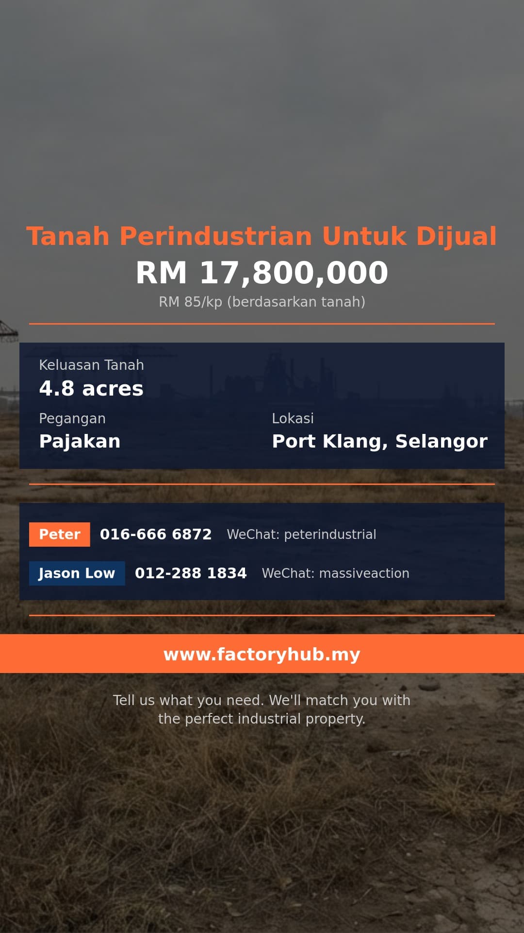 Tanah Untuk Dijual - Tanah Perindustrian Untuk Dijual di Pelabuhan Klang, Selangor - Port Klang, Selangor