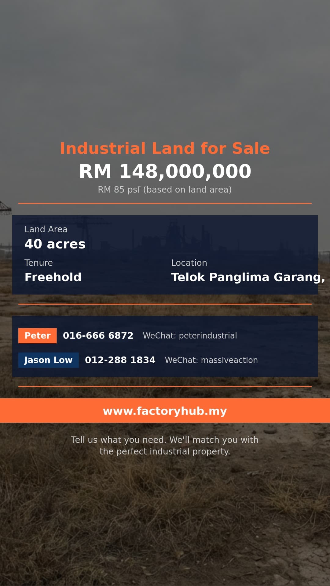 Land For Sale - Freehold Heavy Industrial Land for Sale in Telok Panglima Garang - Telok Panglima Garang, Selangor