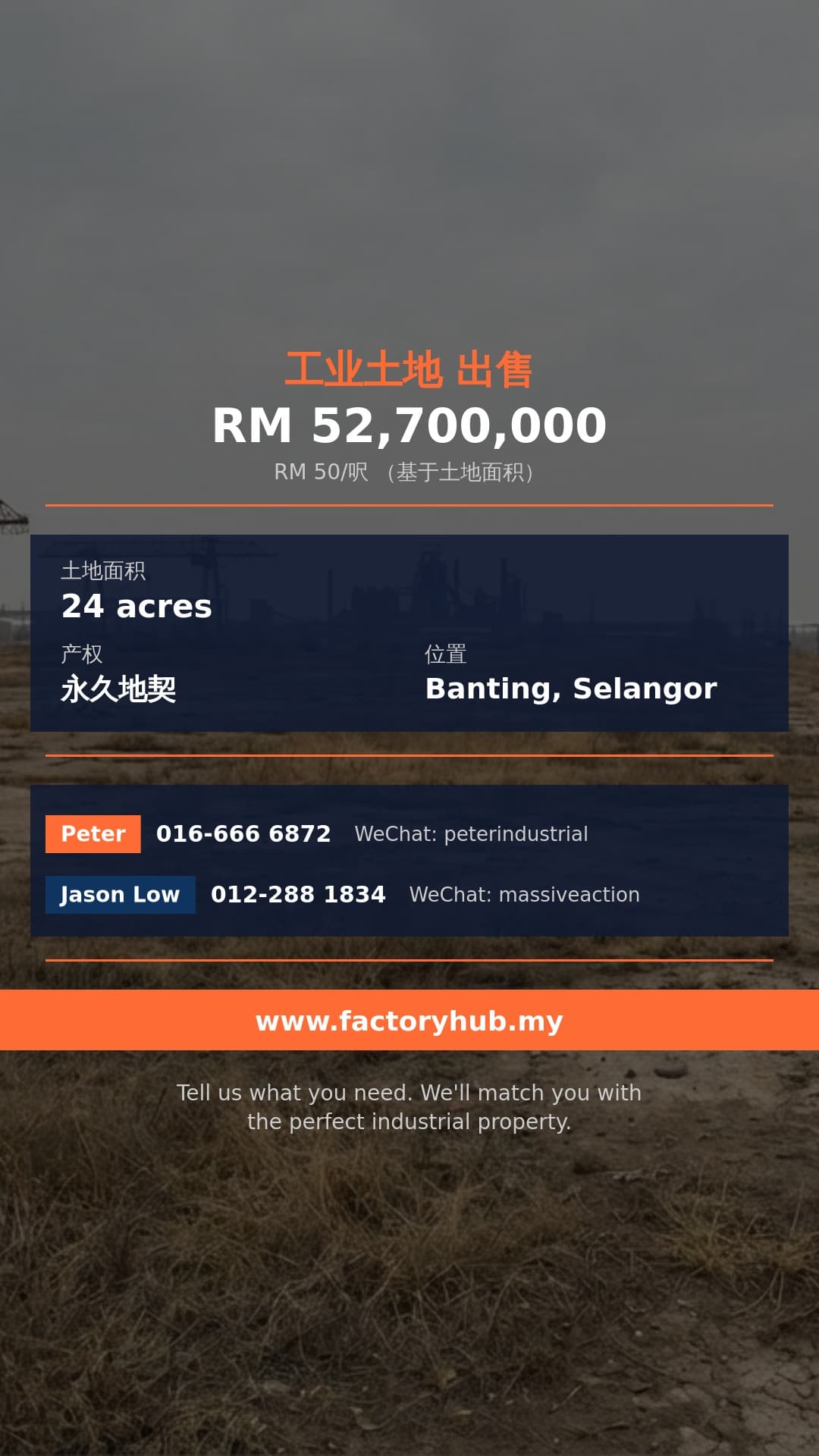 土地 出售 - 永久地契万津工业地出售，雪兰莪 - Banting, Selangor