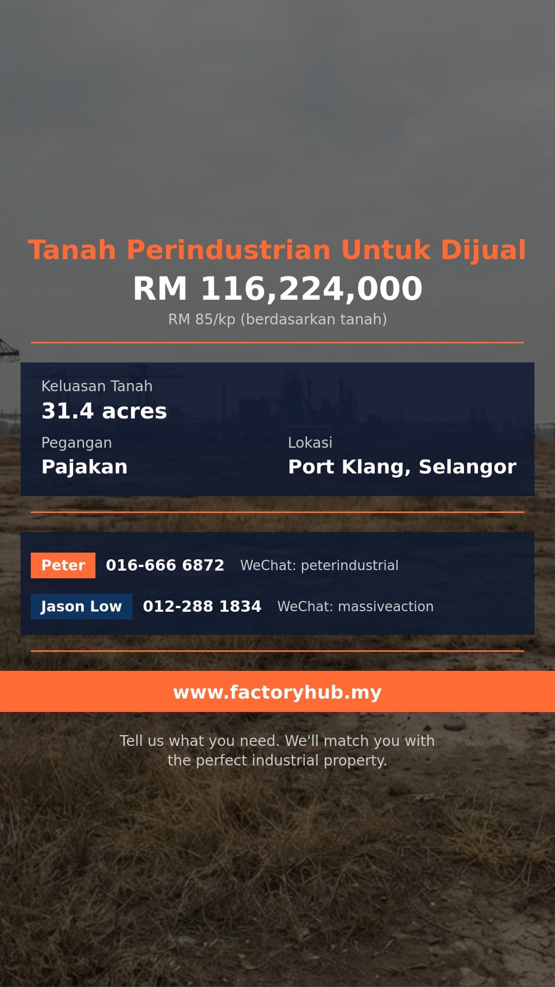 Tanah Untuk Dijual - Tanah Perindustrian Untuk Dijual di Pelabuhan Klang, Selangor - Port Klang, Selangor