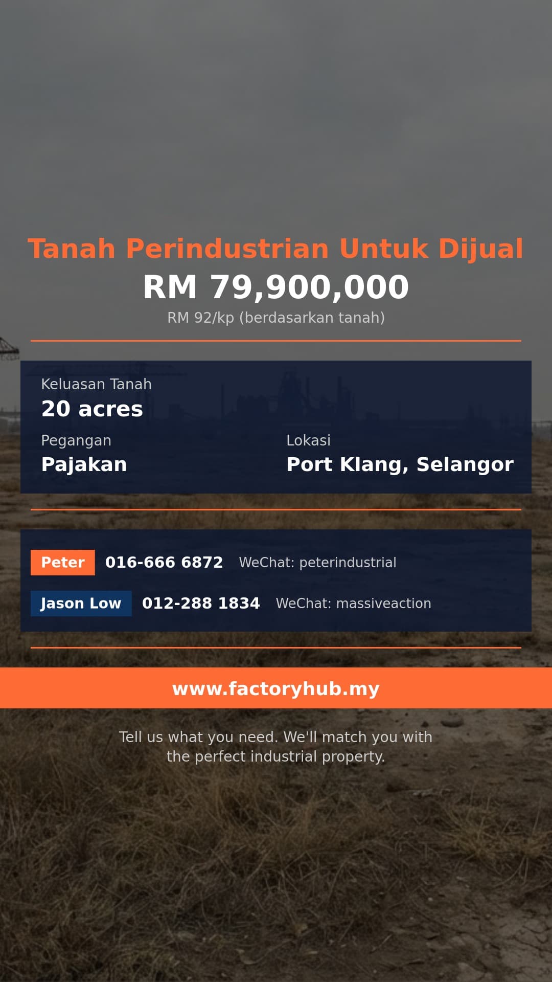 Tanah Untuk Dijual - Tanah Perindustrian Untuk Dijual di Pelabuhan Barat, Pelabuhan Klang - Port Klang, Selangor