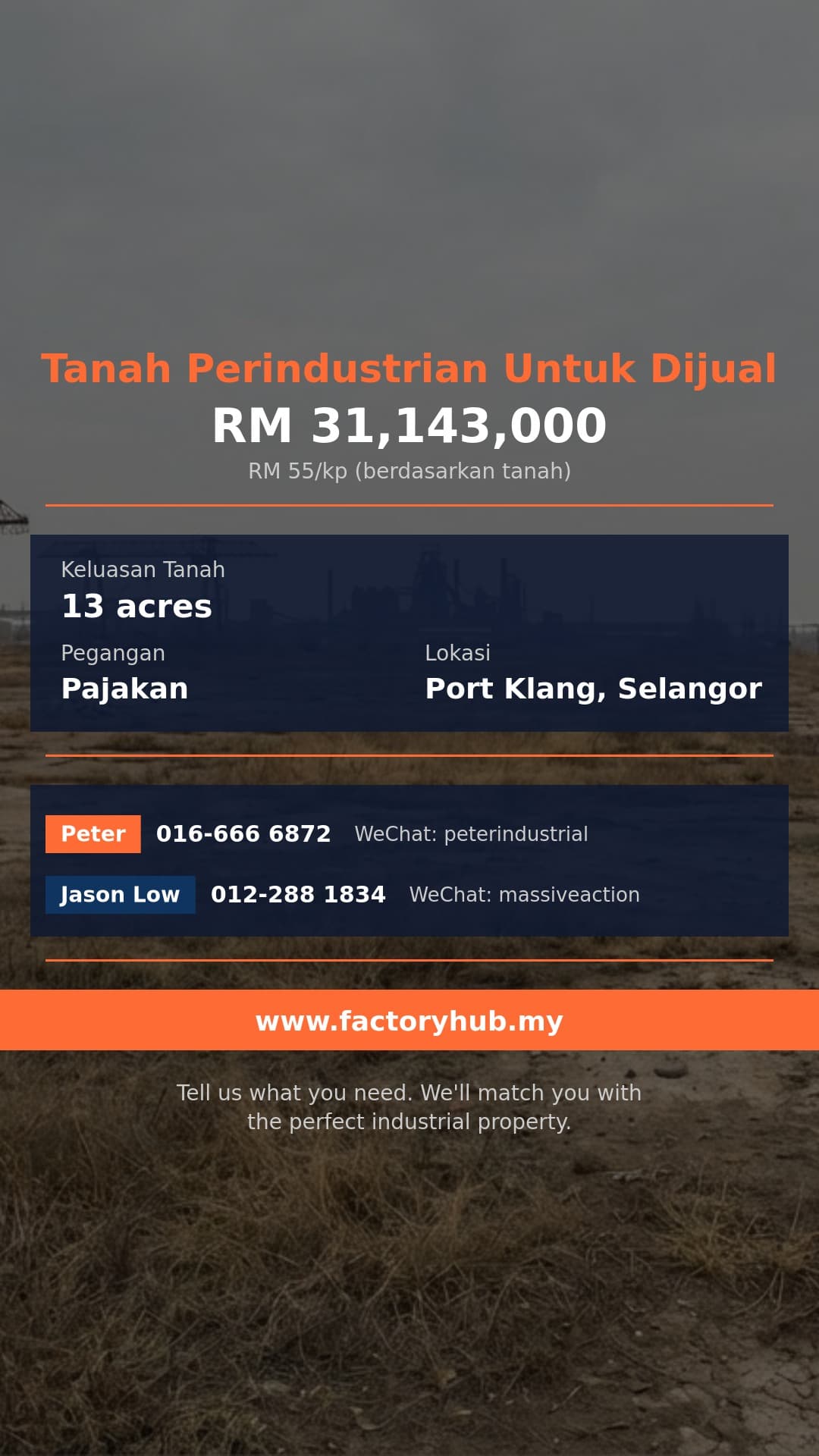 Tanah Untuk Dijual - Tanah Perindustrian Untuk Dijual di Pelabuhan Klang, Selangor - Port Klang, Selangor