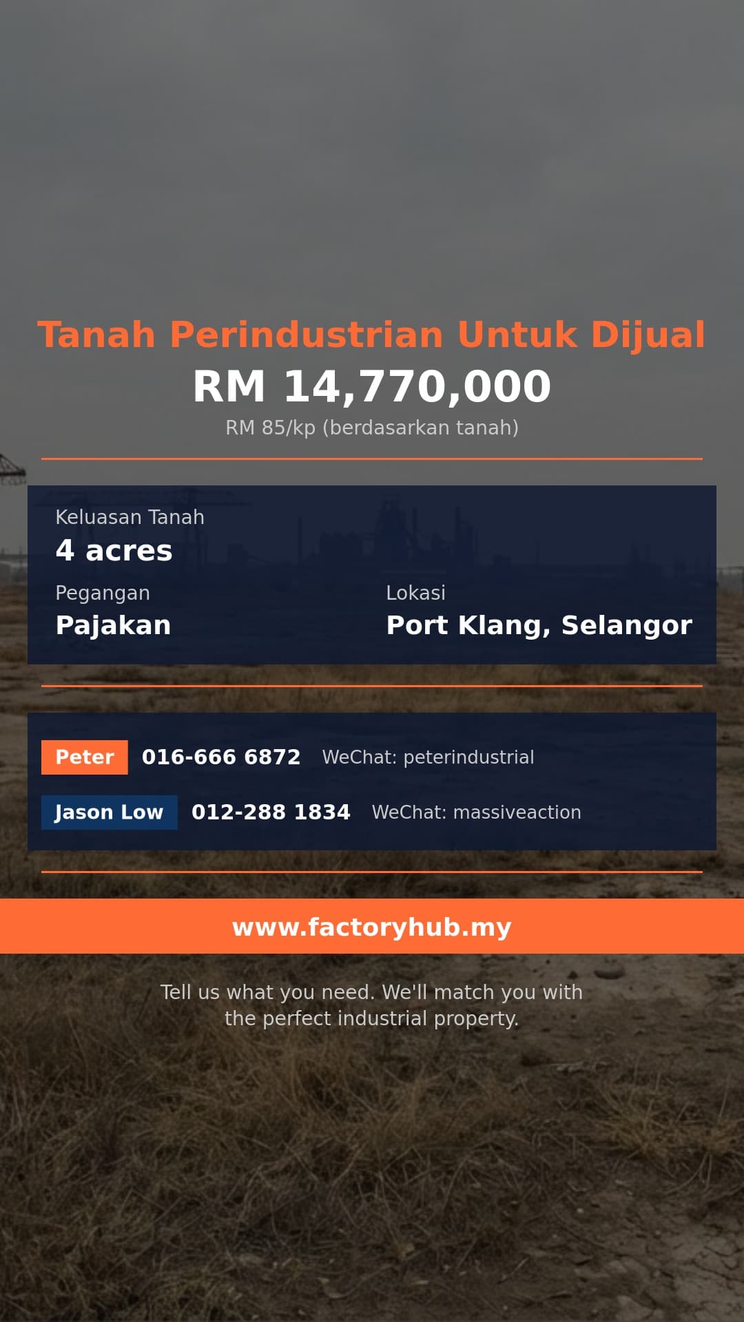 Tanah Untuk Dijual - Tanah Perindustrian Untuk Dijual di Pelabuhan Klang, Selangor - Port Klang, Selangor