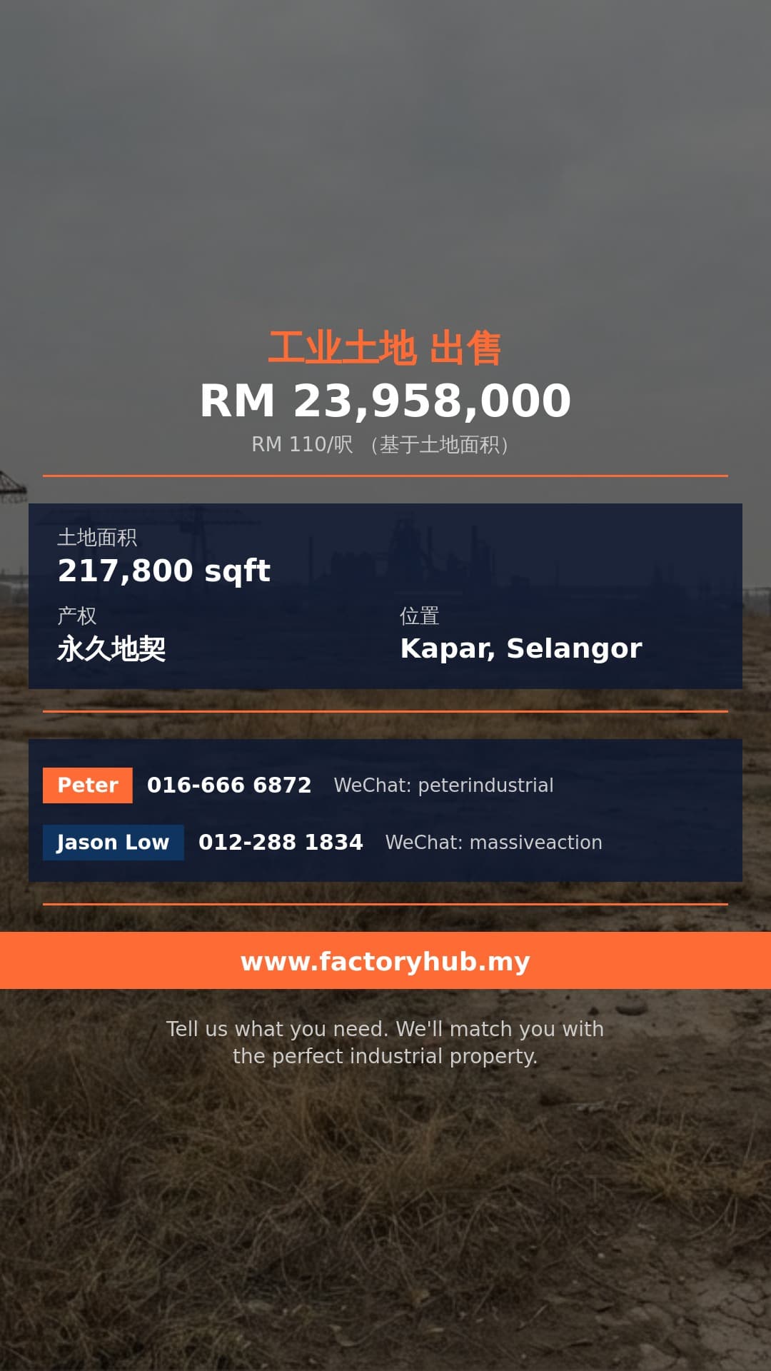 土地 出售 - 永久地契加埔工业园5英亩工业地出售 - Kapar, Selangor