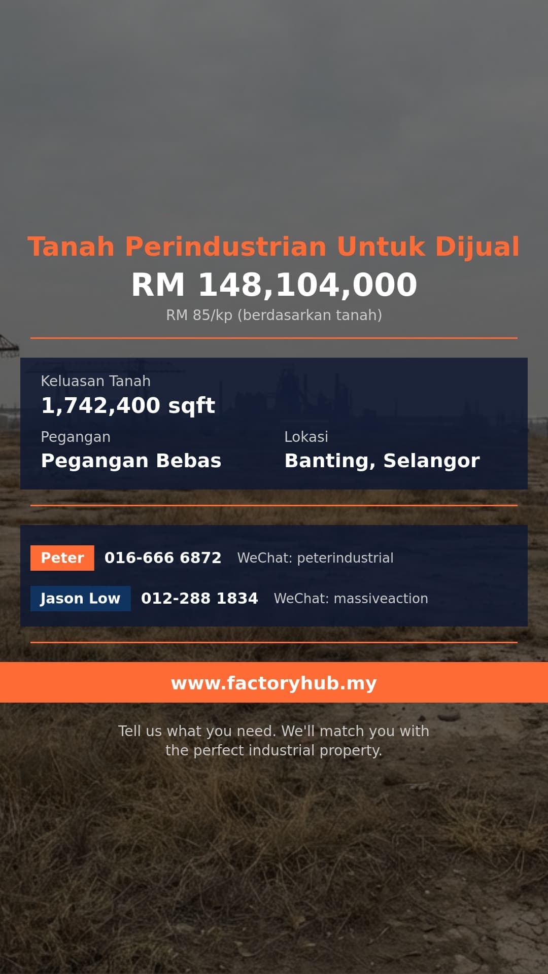 Tanah Untuk Dijual - Tanah Perindustrian Berat 40 Ekar untuk Dijual di Banting, Selangor - Banting, Selangor