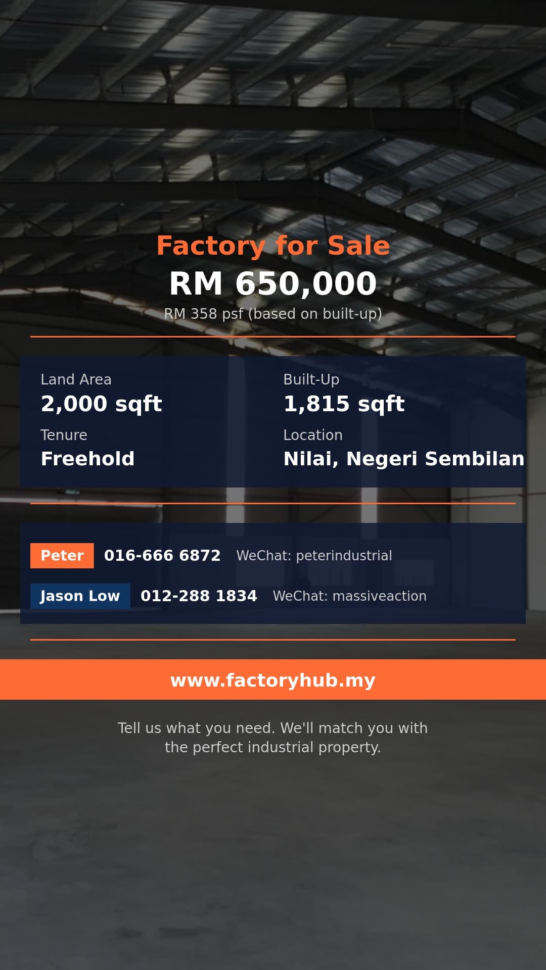 Factory For Sale - Nilai 3 Freehold Terrace Factory for Sale – RM650K 2000sf - Nilai, Negeri Sembilan