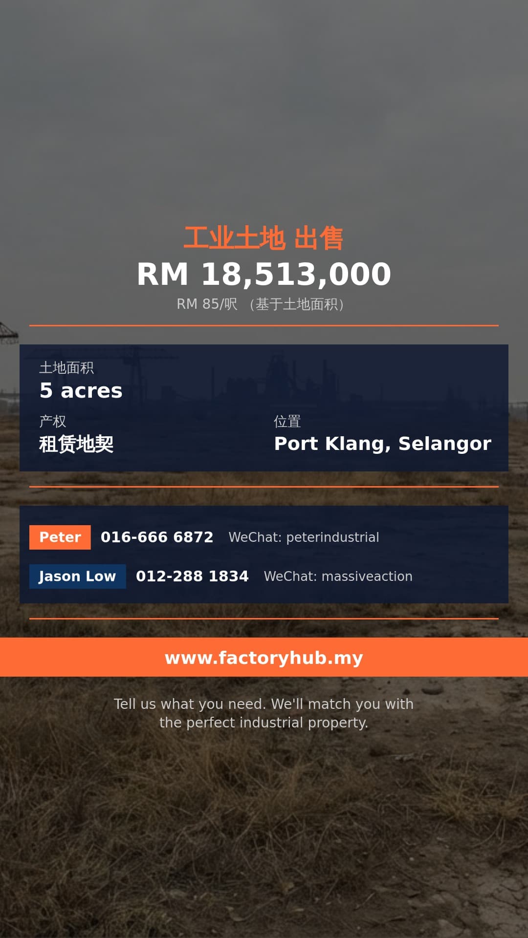 土地 出售 - 巴生港重型工业地出售 - Port Klang, Selangor