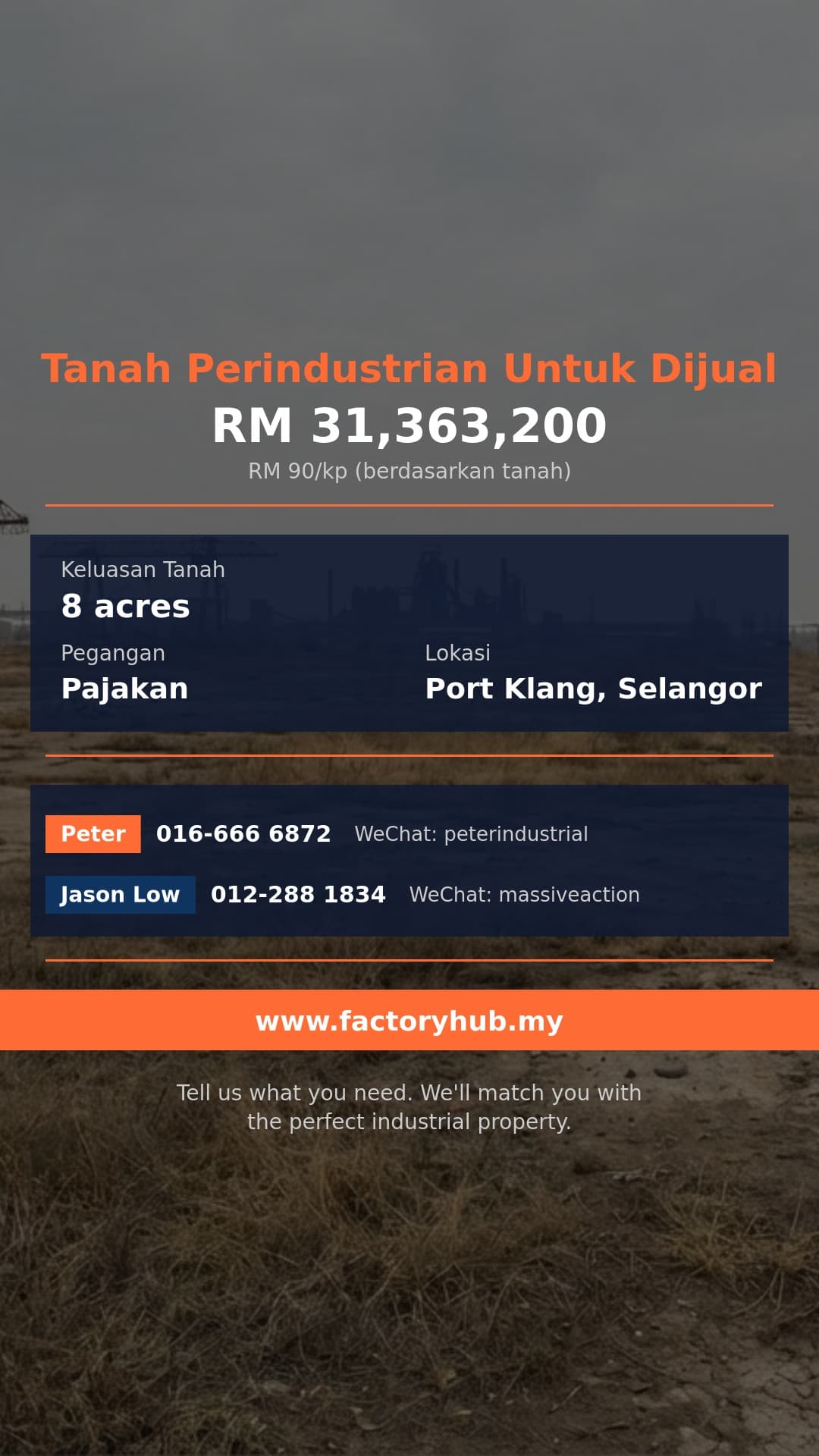 Tanah Untuk Dijual - Tanah Perindustrian Berat Untuk Dijual di Pelabuhan Klang - Port Klang, Selangor