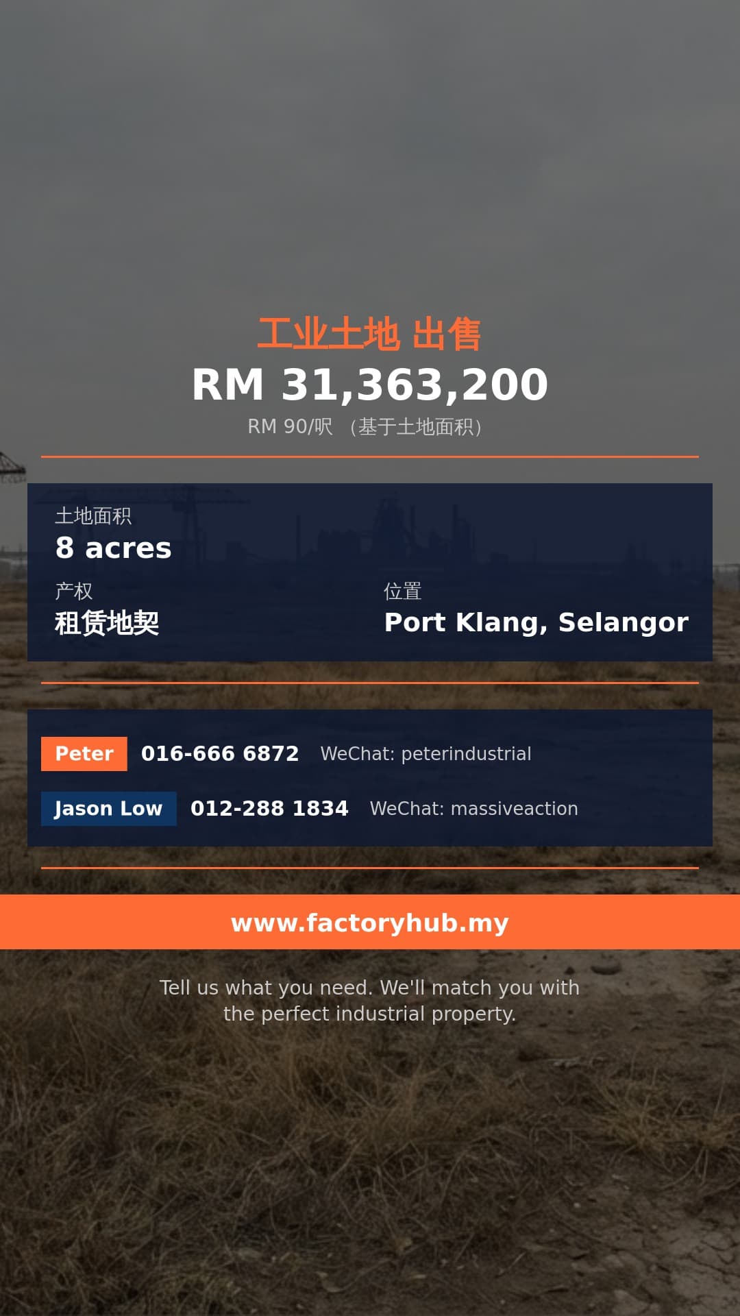 土地 出售 - 巴生港重型工业地出售 - Port Klang, Selangor