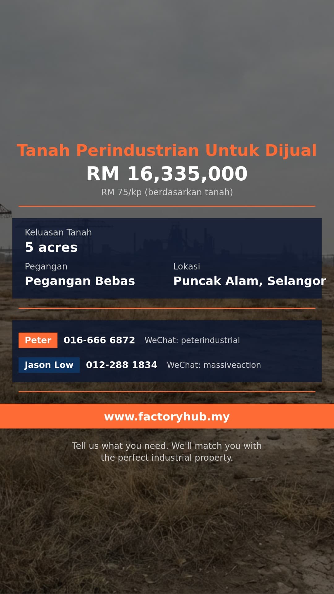 Tanah Untuk Dijual - Tanah Perindustrian Berat 5 Ekar untuk Dijual di Puncak Alam - Puncak Alam, Selangor