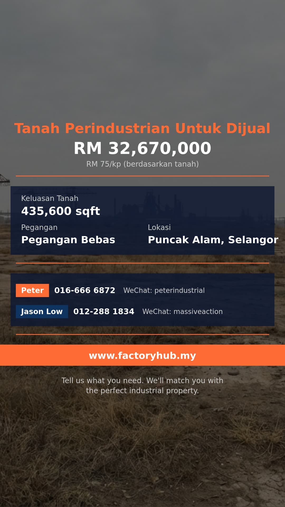 Tanah Untuk Dijual - Tanah Perindustrian 10 Ekar Bebas untuk Dijual di Puncak Alam - Puncak Alam, Selangor