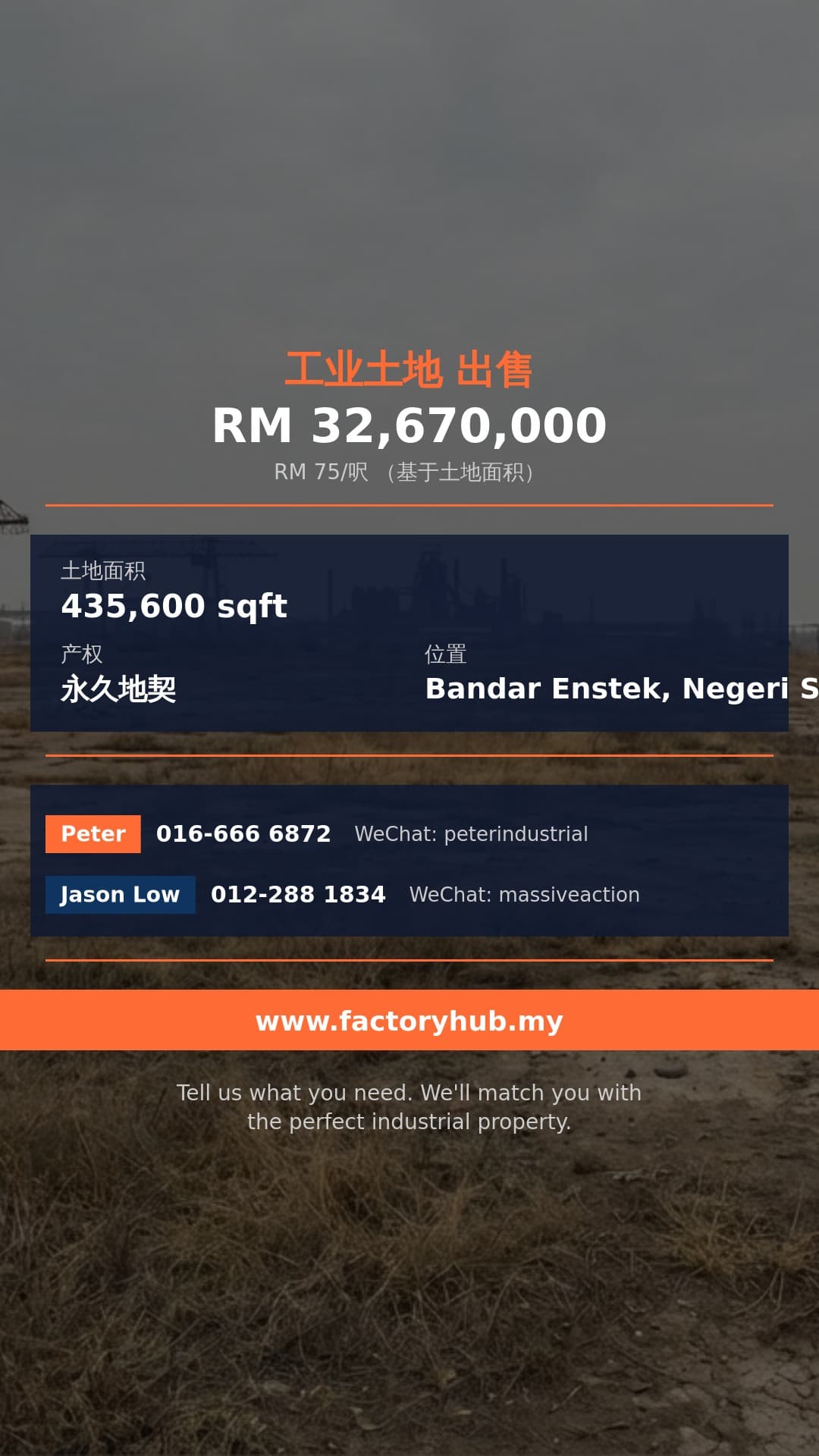 土地 出售 - Bandar Enstek 10英亩永久地契工业地出售 - Bandar Enstek, Negeri Sembilan