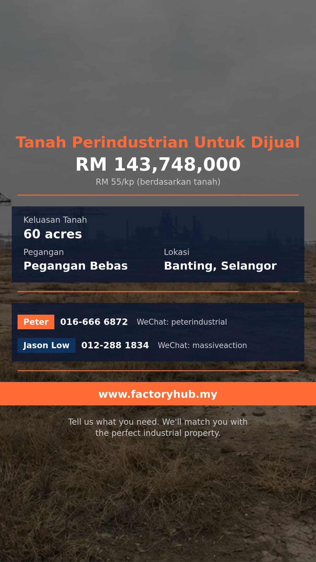 Tanah Untuk Dijual - Tanah Perindustrian 60ac untuk Dijual di Banting, Selangor - Banting, Selangor
