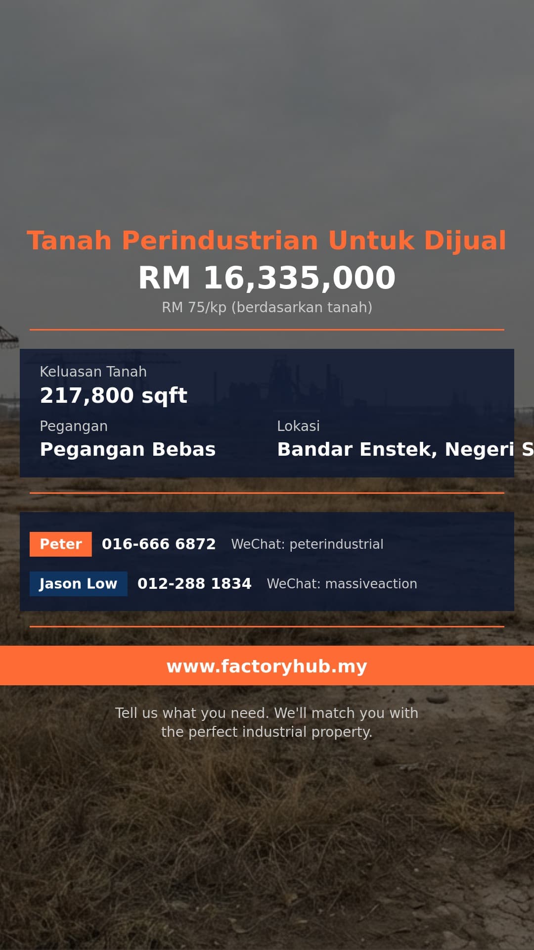 Tanah Untuk Dijual - Tanah Perindustrian 5 Ekar Bebas Milik untuk Dijual di Bandar Enstek - Bandar Enstek, Negeri Sembilan Tanah Untuk Dijual - Tanah Perindustrian 5 Ekar Bebas Milik untuk Dijual di Bandar Enstek - Bandar Enstek, Negeri Sembilan