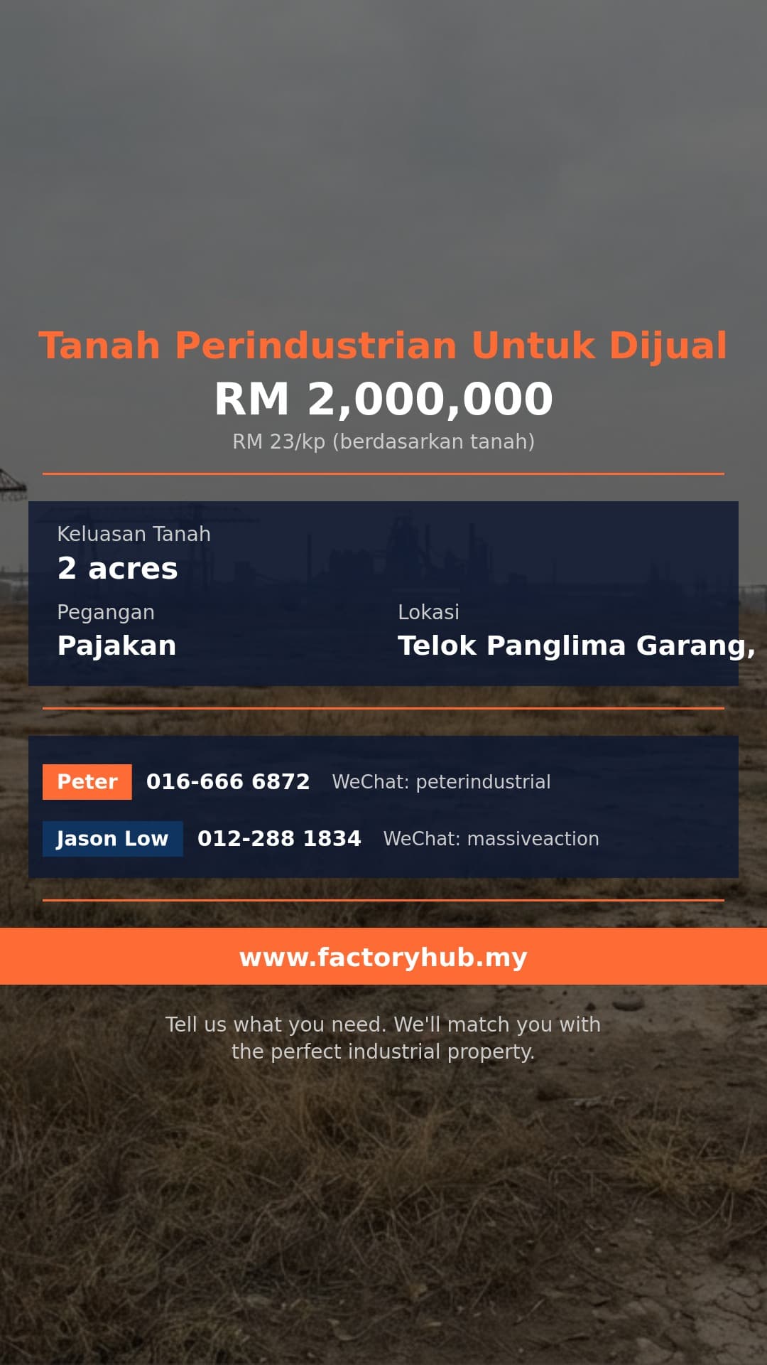 Tanah Untuk Dijual - Tanah Pertanian untuk Dijual di Sijangkang, Telok Panglima Garang – RM2J 2 ekar - Telok Panglima Garang, Selangor