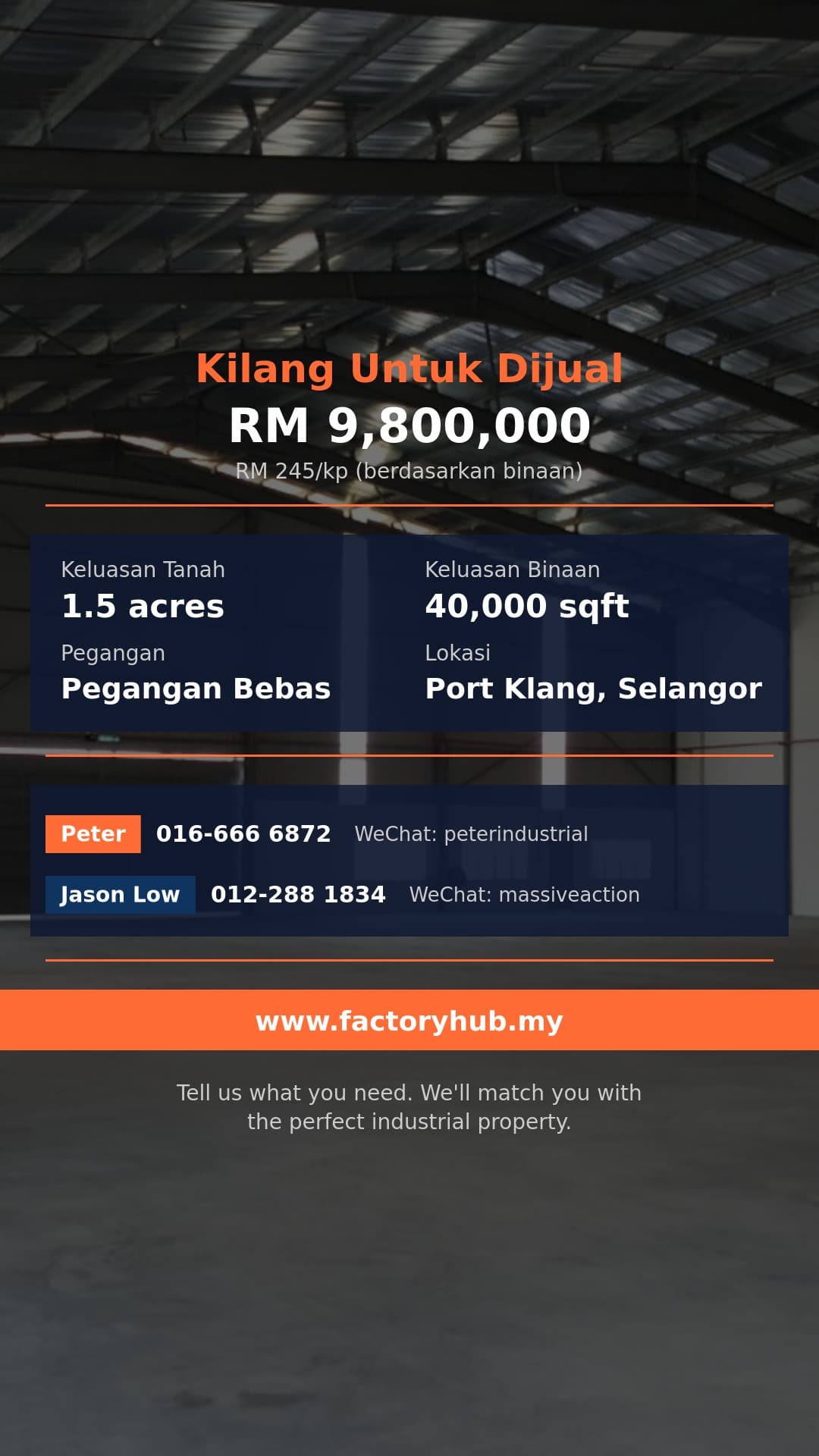 Kilang Untuk Dijual - Kilang Untuk Dijual di Port Klang, Selangor - 40,000 kaki persegi - Port Klang, Selangor