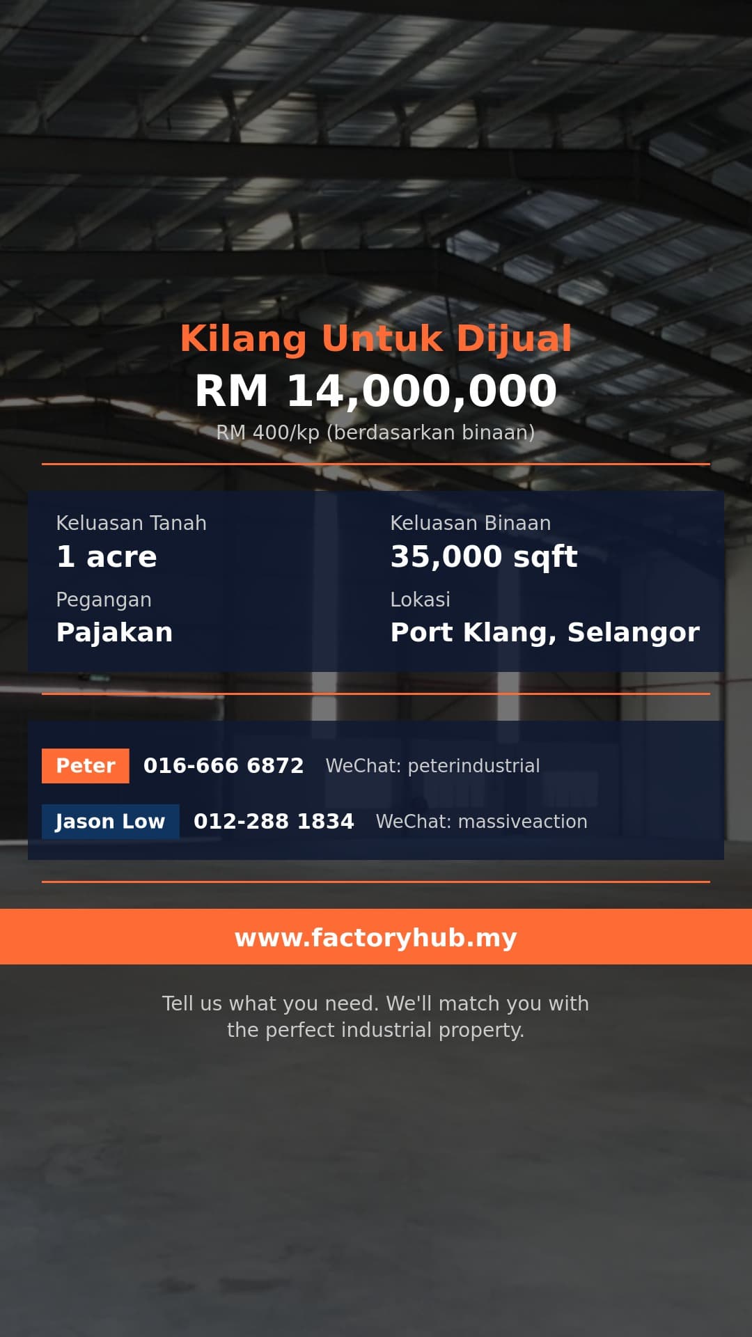 Kilang Untuk Dijual - Kilang Untuk Dijual di Pelabuhan Klang, Selangor - 35,000 kaki persegi - Port Klang, Selangor