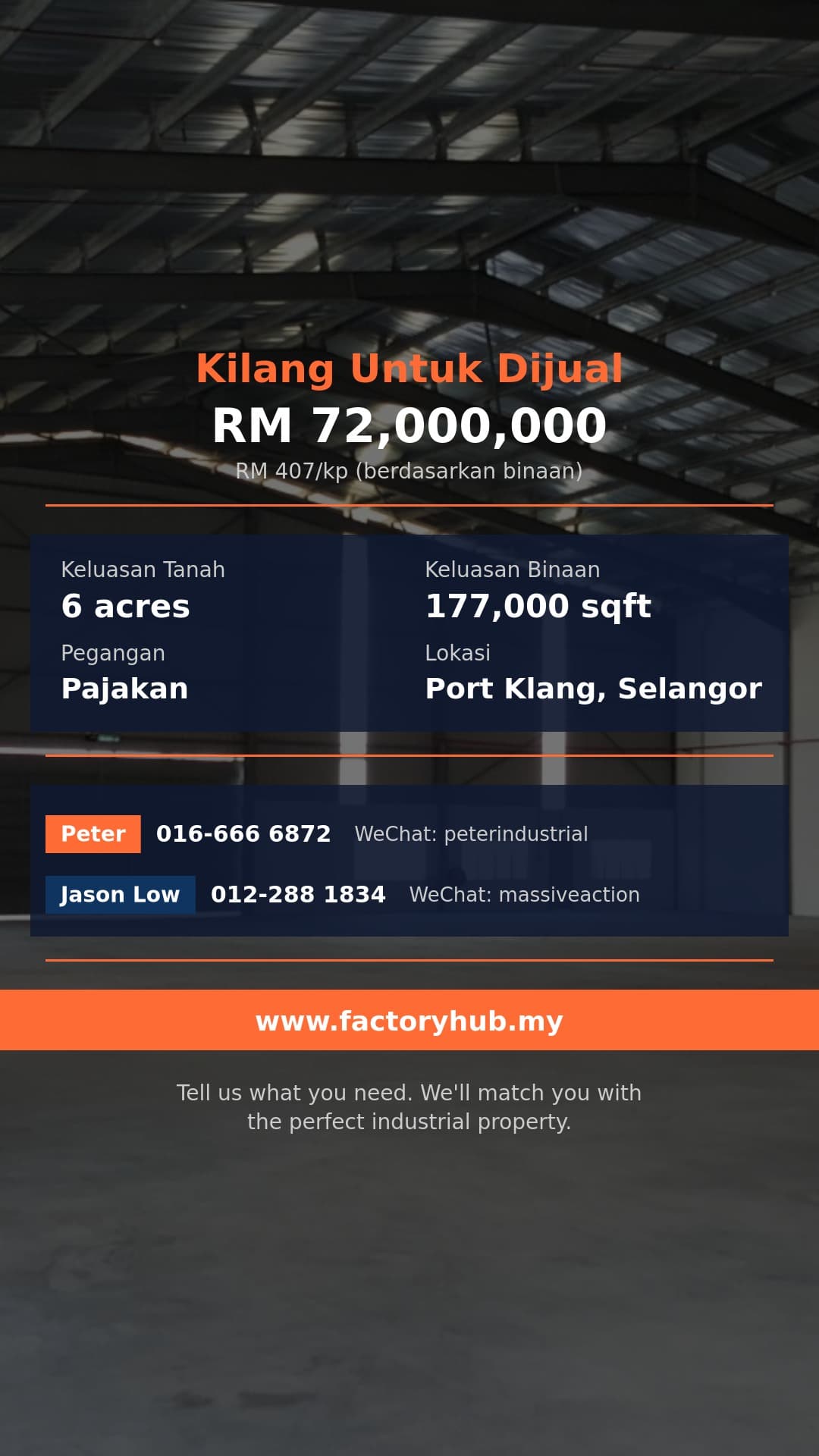 Kilang Untuk Dijual - Kilang Berasingan Untuk Dijual di Pelabuhan Klang, Selangor - Port Klang, Selangor