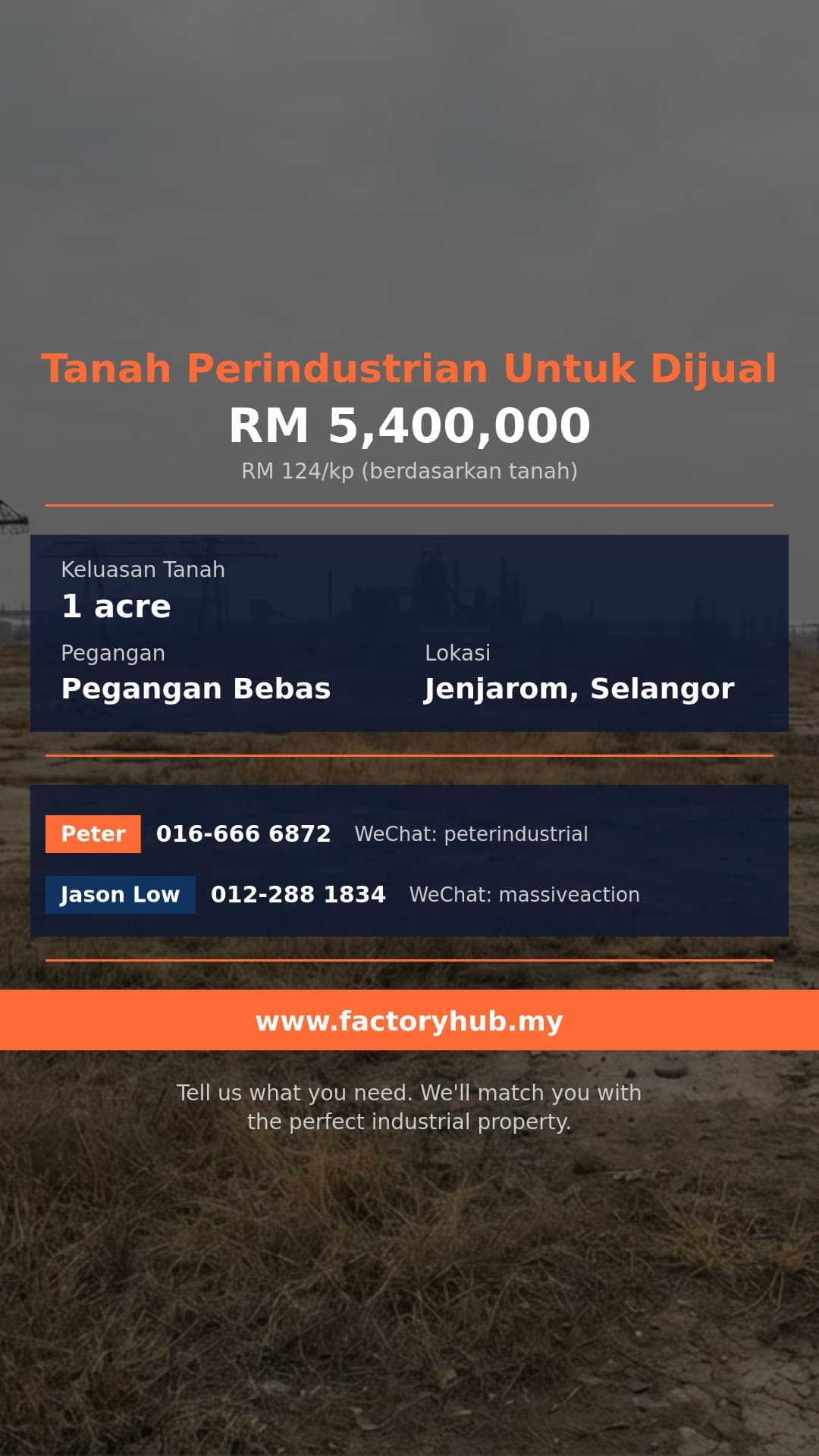 Tanah Untuk Dijual - Tanah Perindustrian Untuk Dijual di Jenjarom, Selangor - Jenjarom, Selangor
