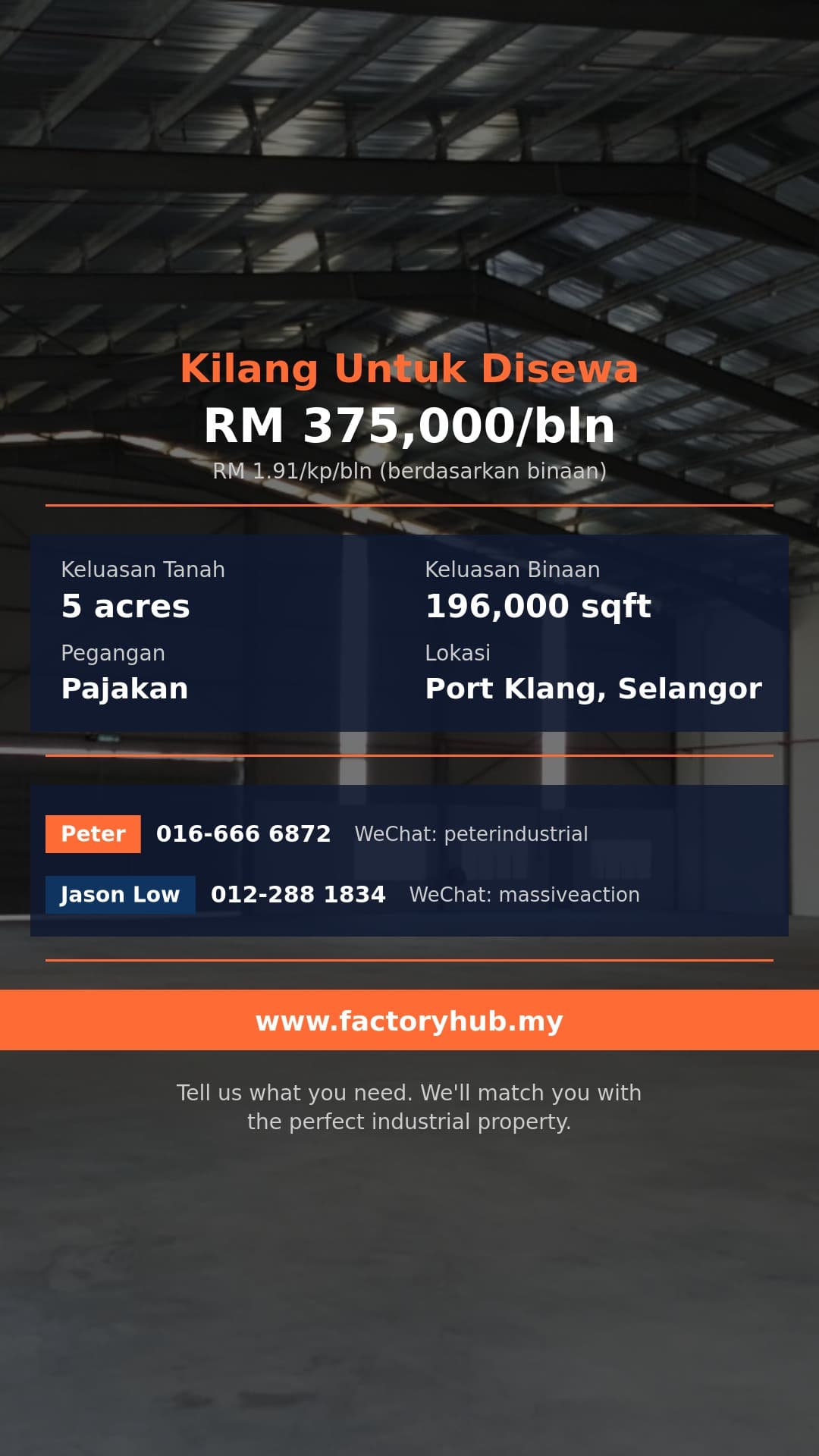 Kilang Untuk Disewa - Kilang Untuk Disewa di Pelabuhan Klang, Selangor - 196,000 kaki persegi - Port Klang, Selangor